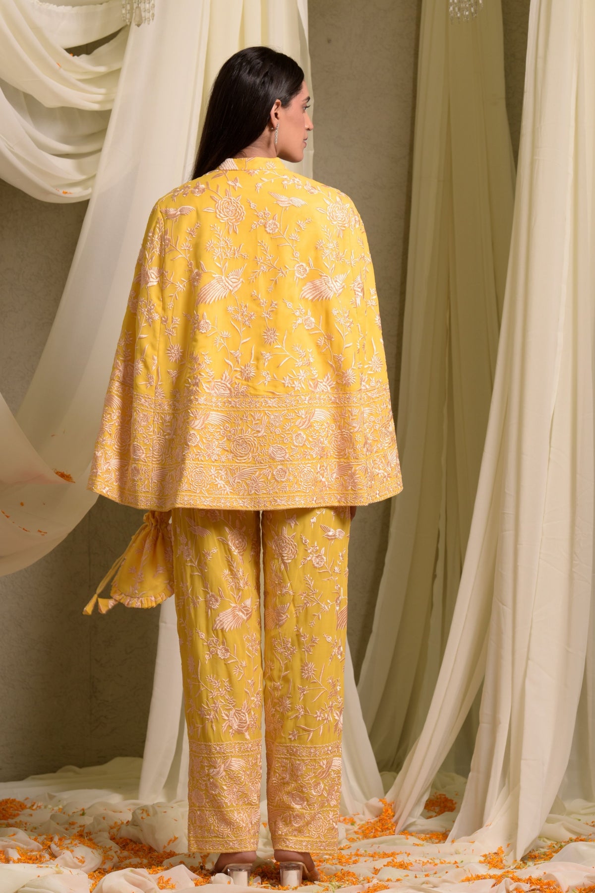 Yellow Reyna Gara Glazed Jacket Set