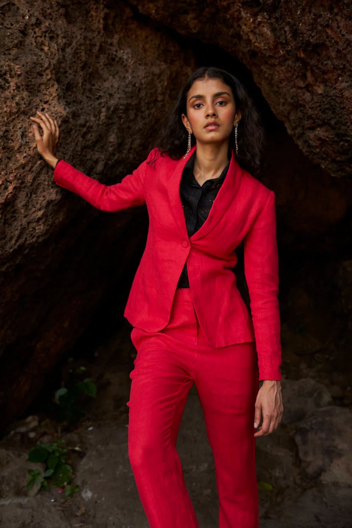 Red Linen Blazer Set