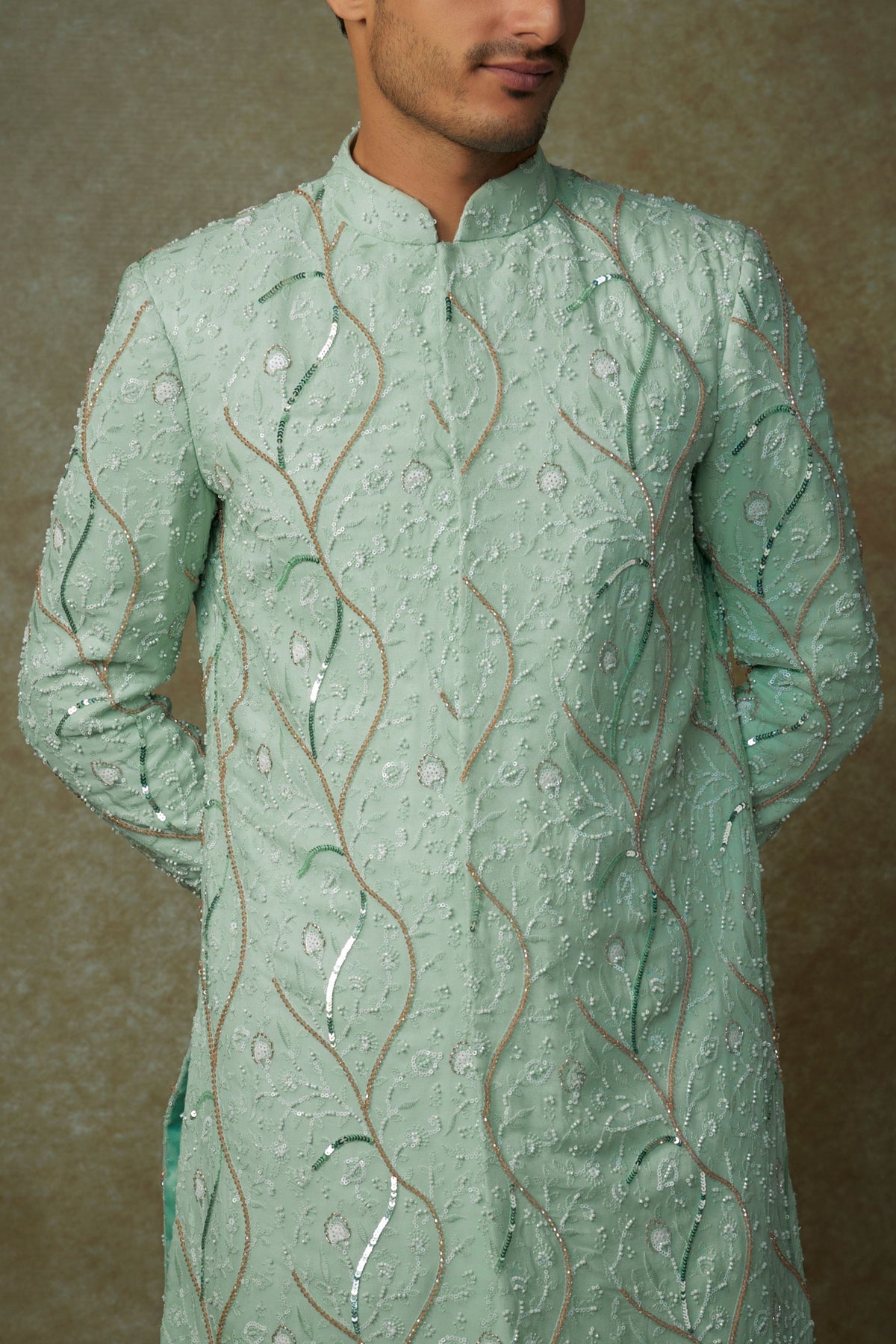 Mint Embroidered Sherwani Set