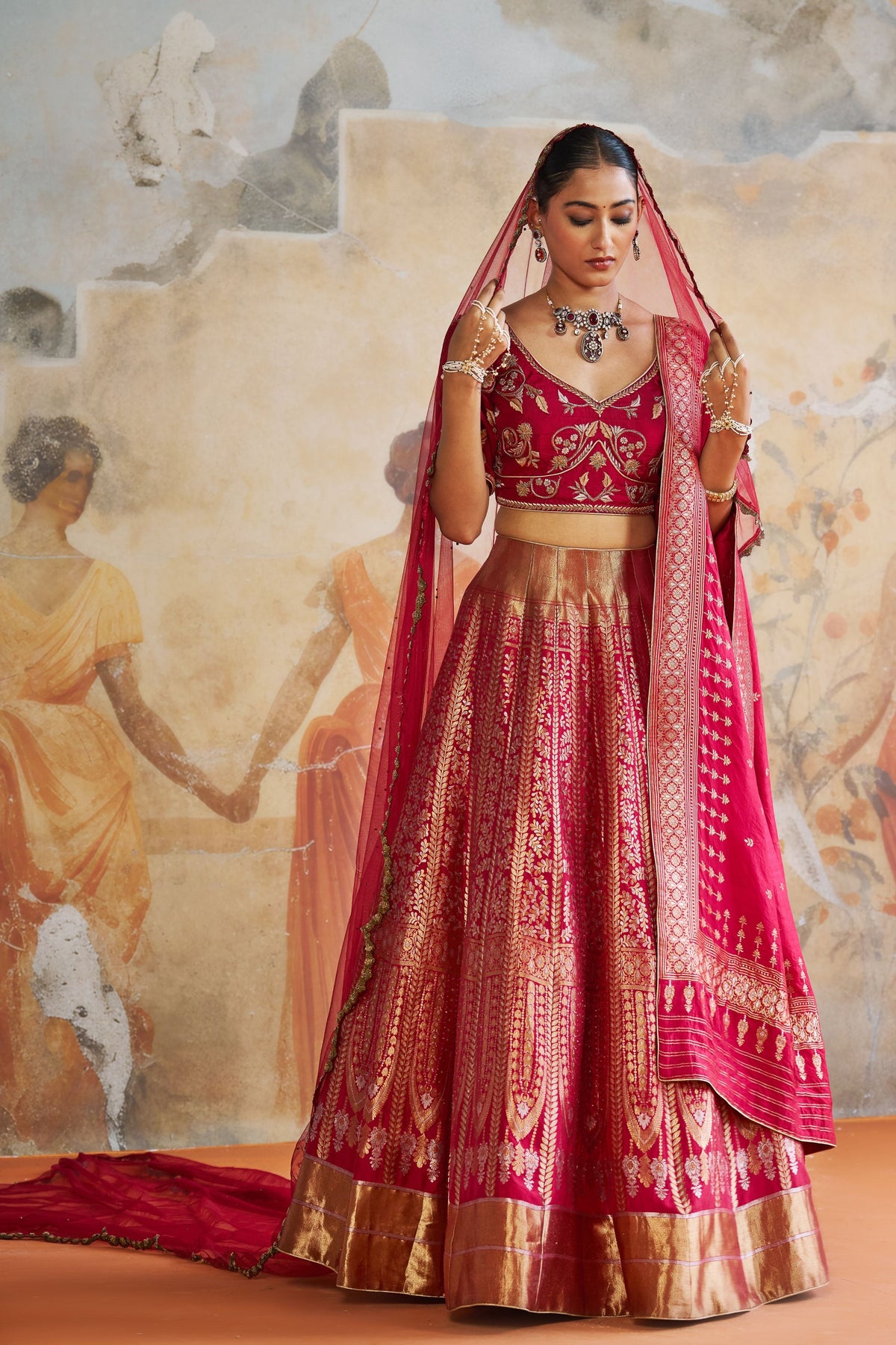 Red Banarasi Lehenga Set