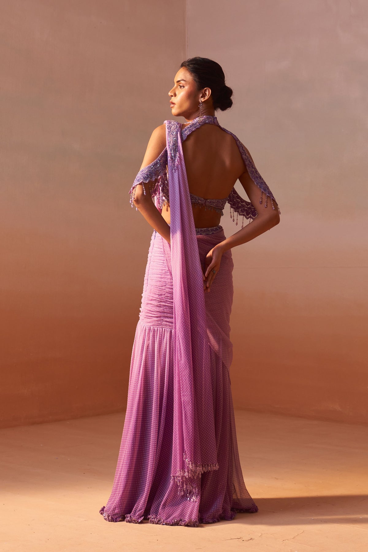 Lilac Fishtail Draped Saree