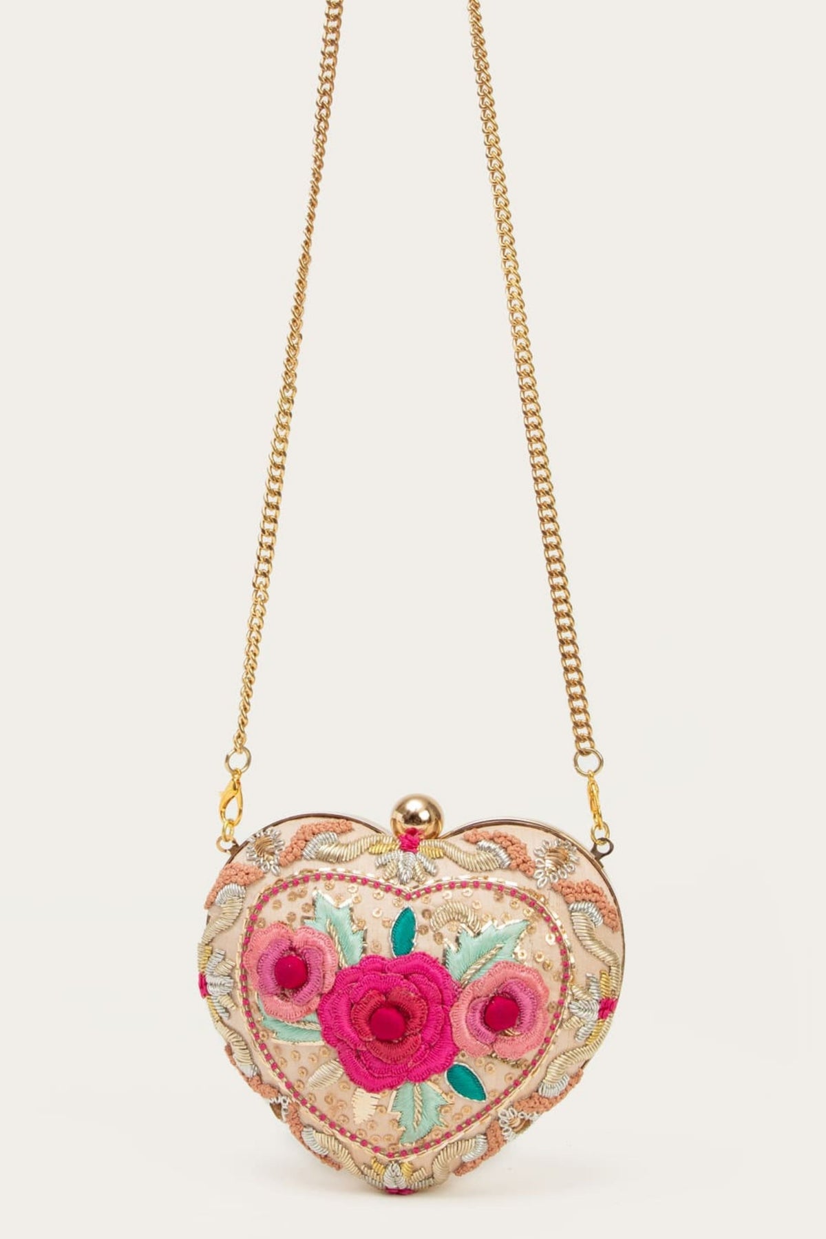 Isa Multicolour Heart Clutch- Pink Blush