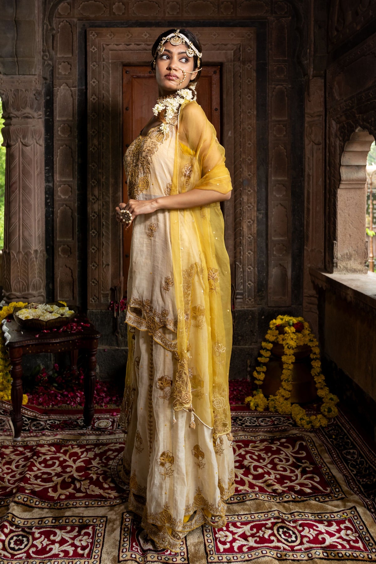 Sharara Set in Yellow Beige