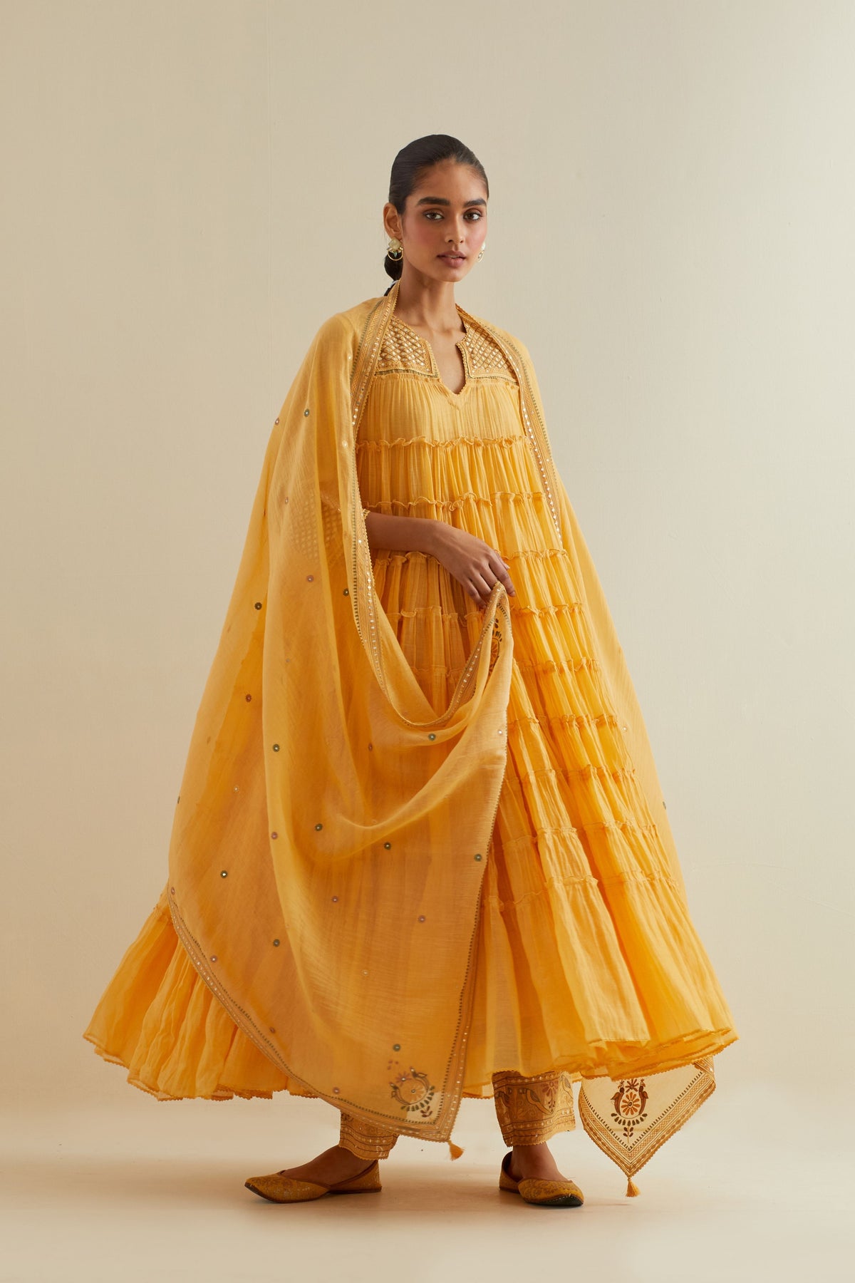 Yellow  Multi-tiered Kurta Set