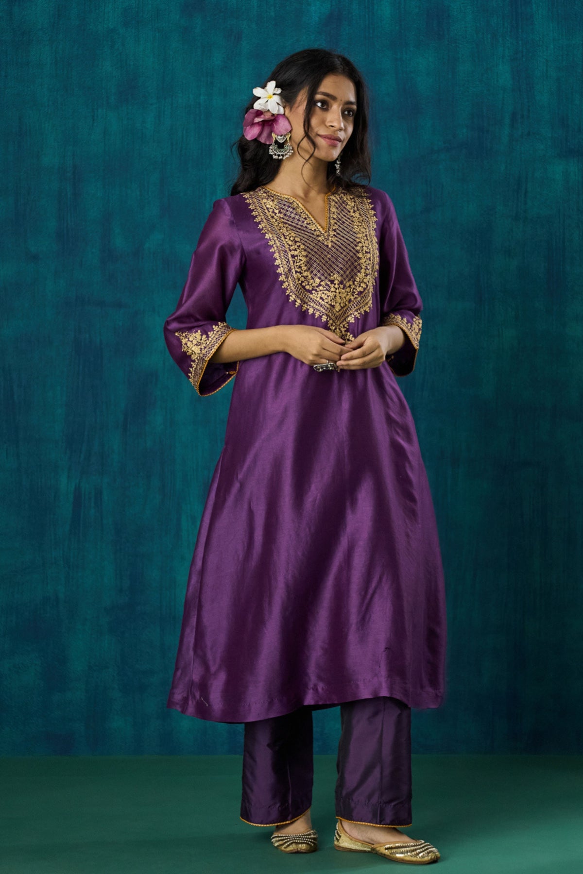 Purple Embroidered Kurta Sets