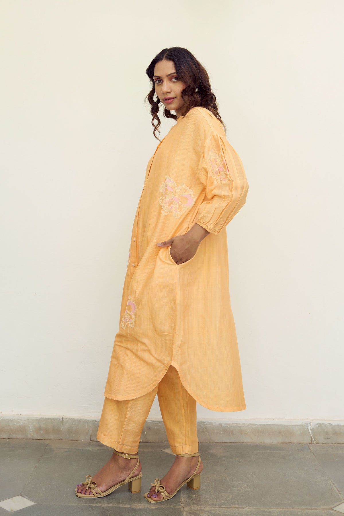 Embroidered Orange Chanderi Tunic