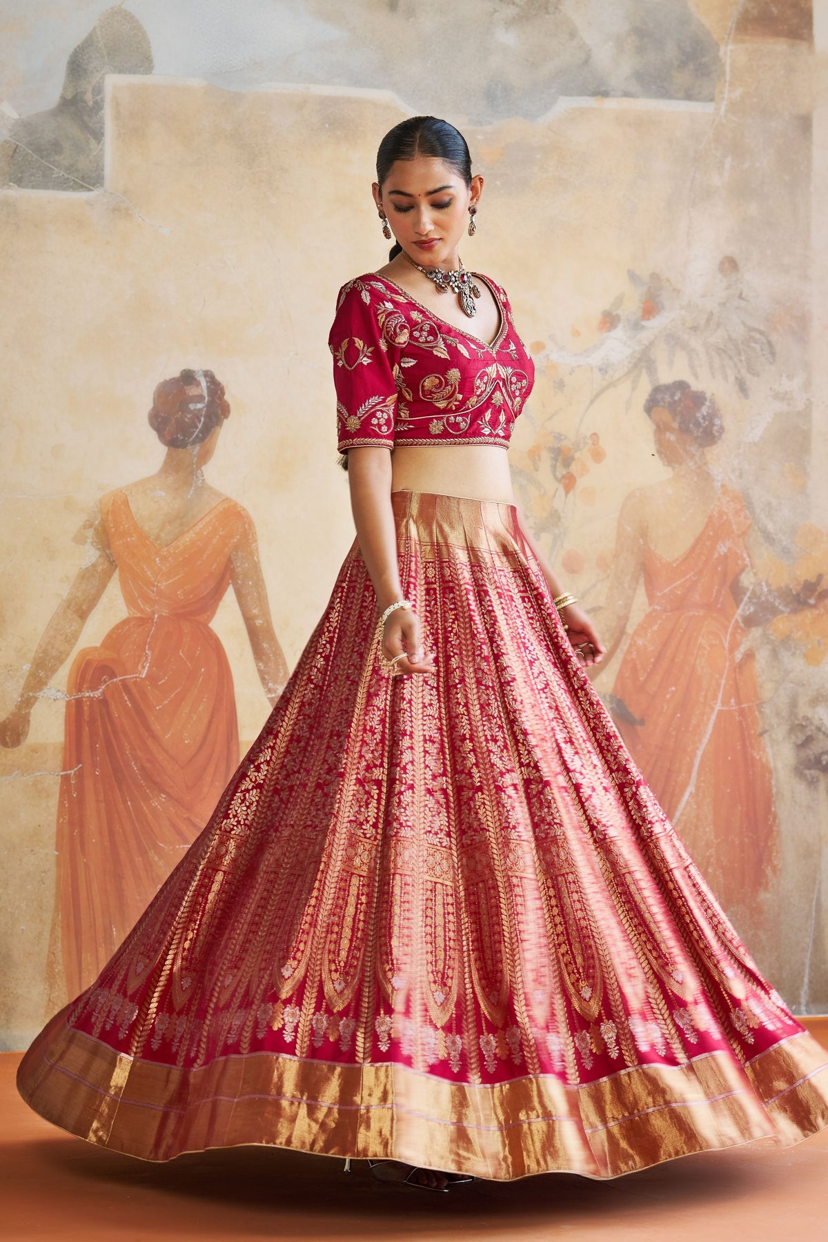 Red Banarasi Lehenga Set