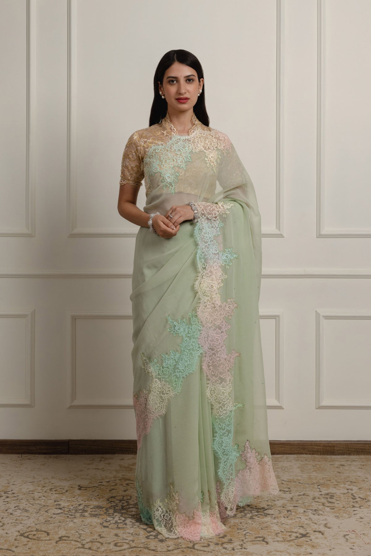 Sophia Sage Green Chiffon Saree