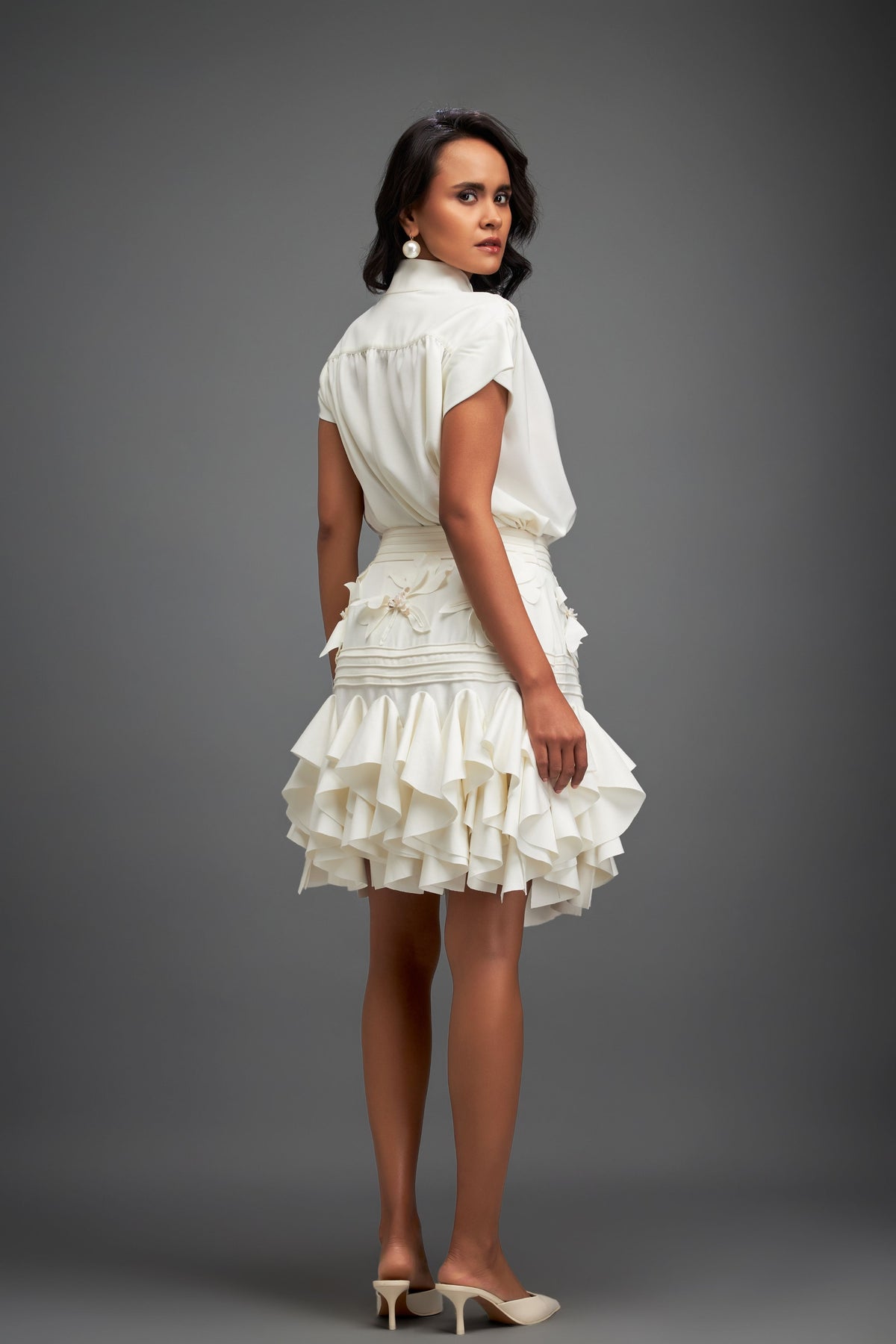 White Top With Ruffles Skirt