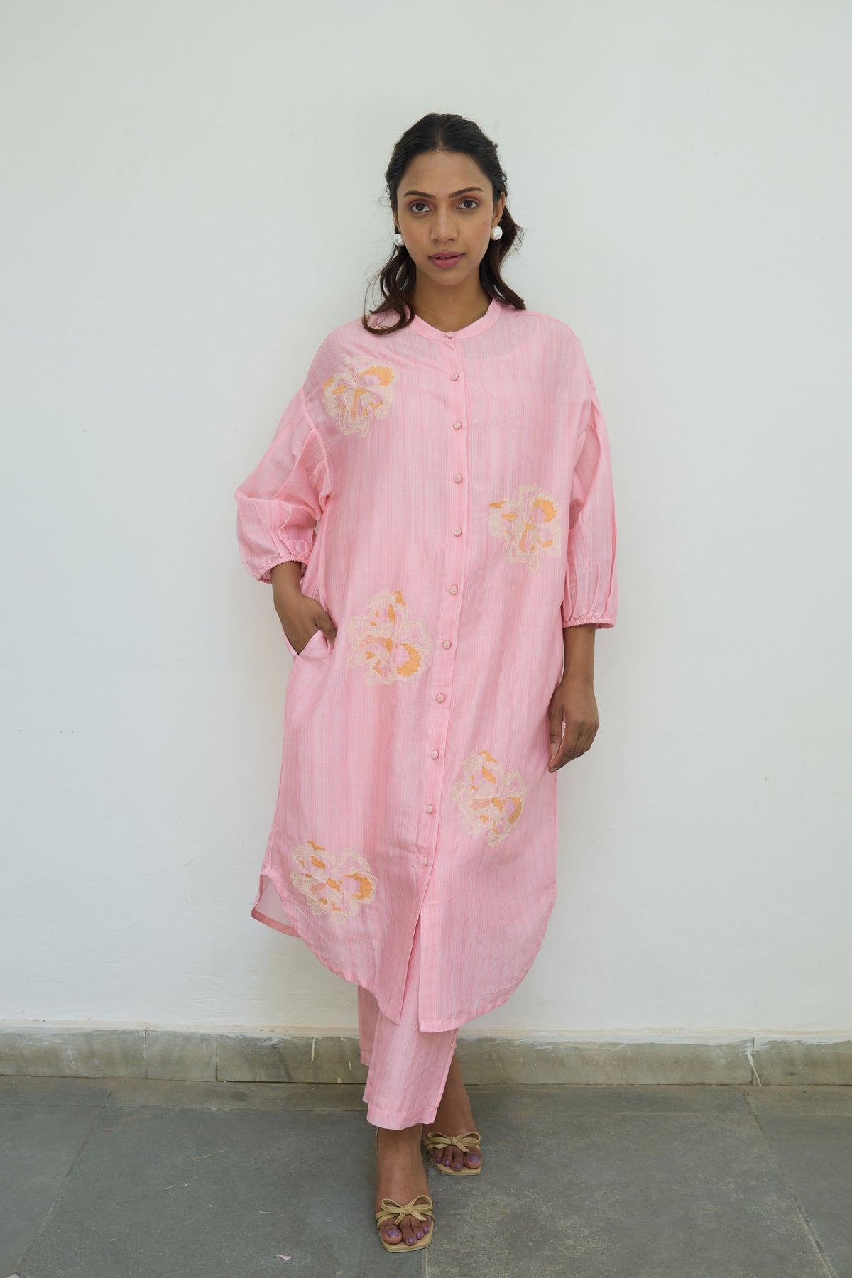 Embroidered Pink Chanderi Tunic