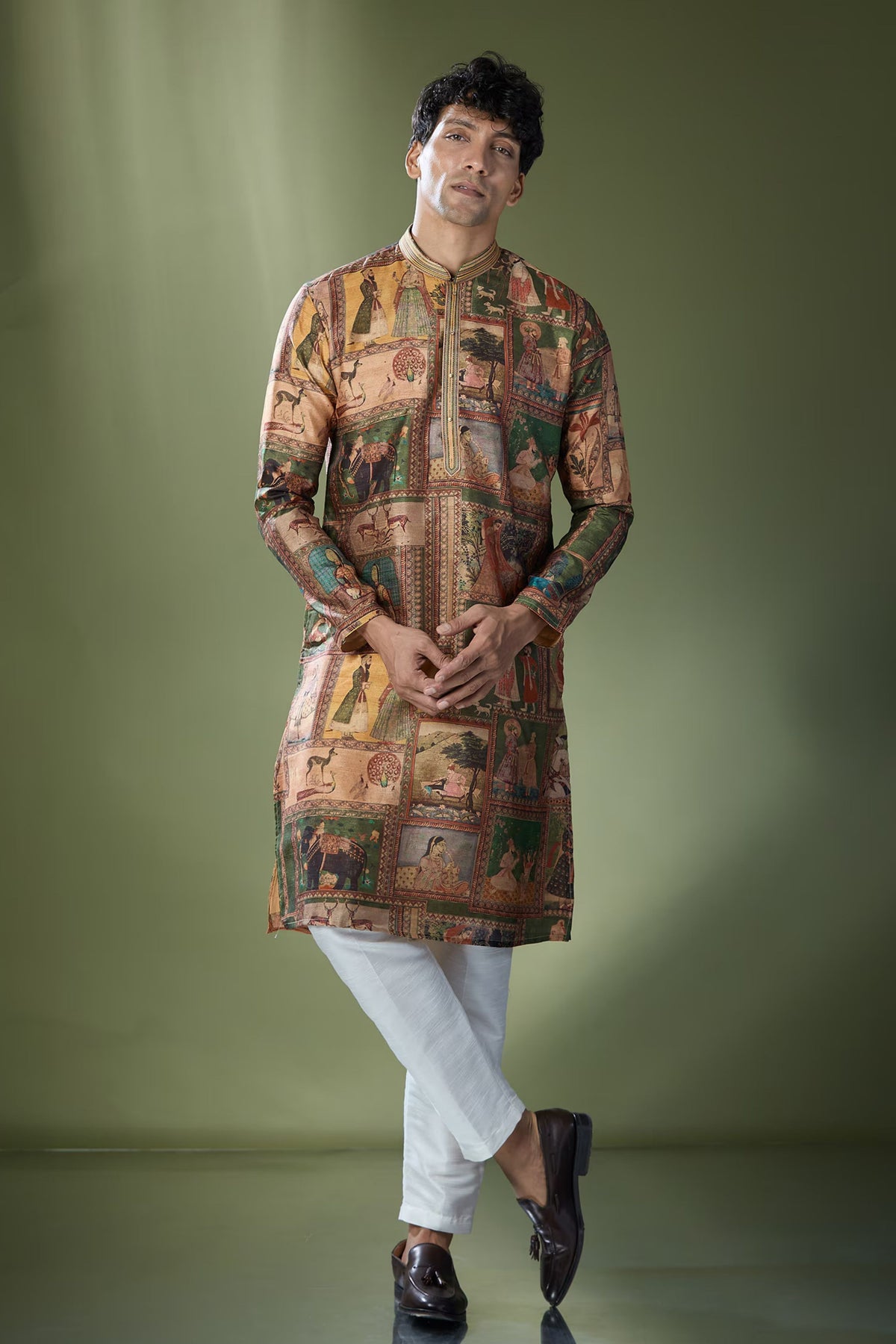 Beige Printed Kurta Set