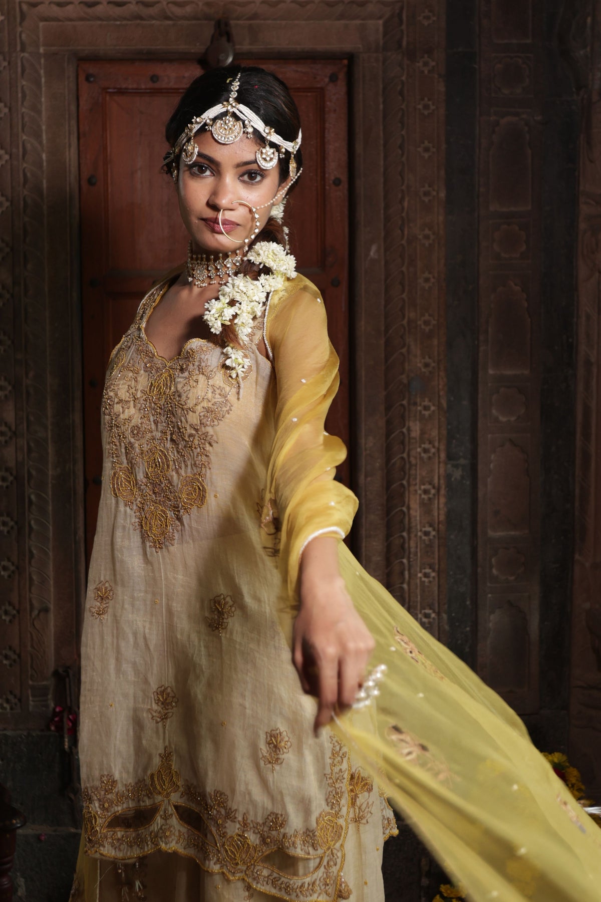 Sharara Set in Yellow Beige