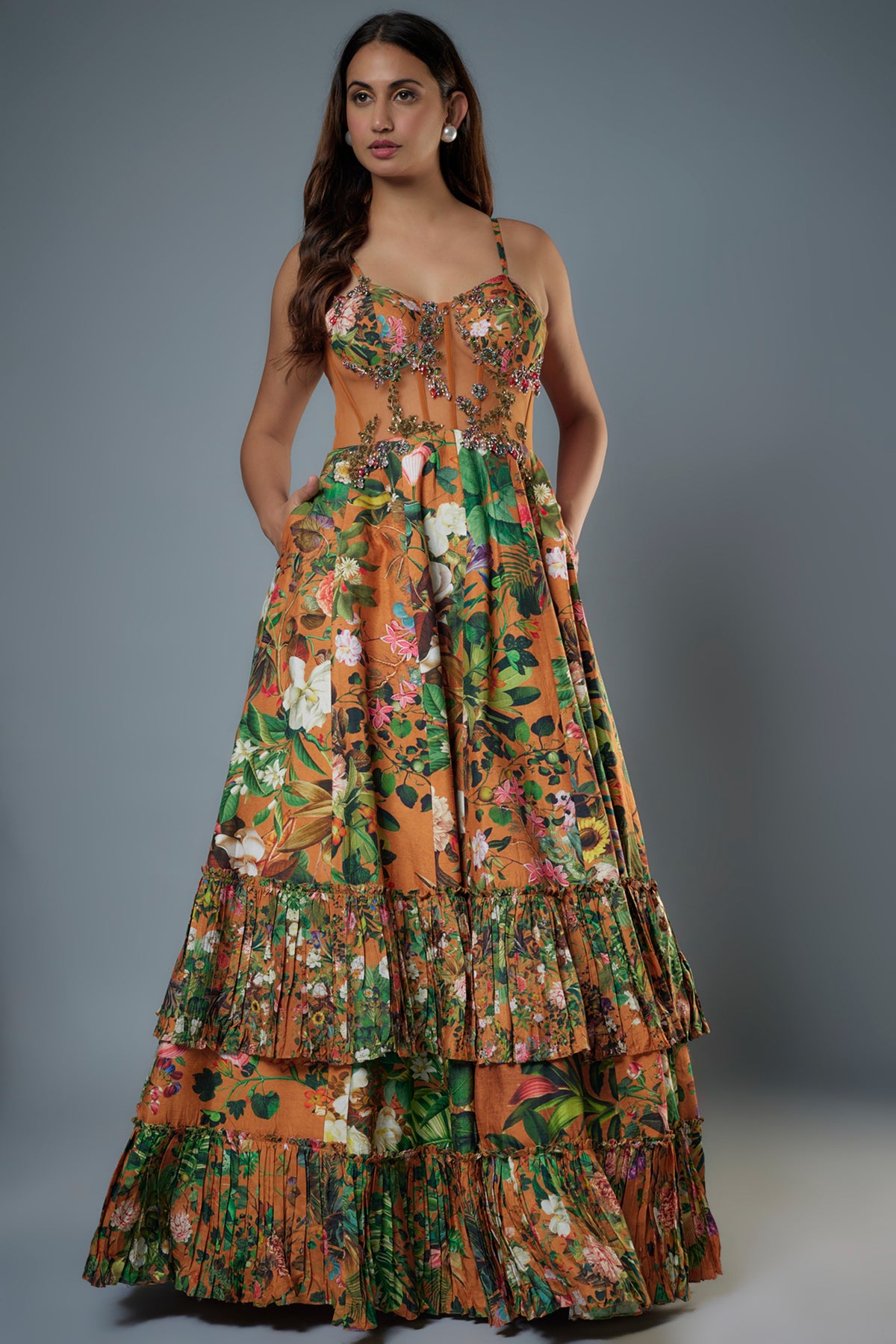 Rust Botanical Printed Gown