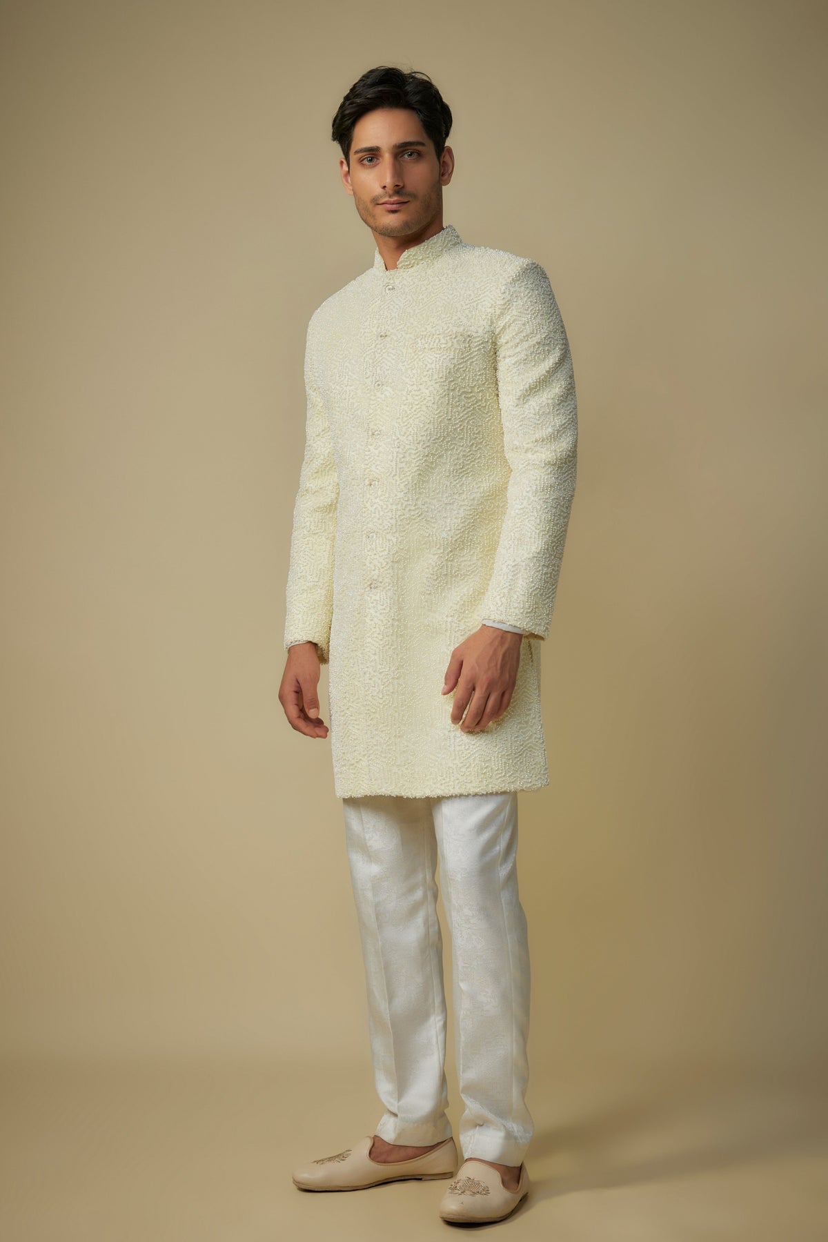 Yellow Embroidered Sherwani Set