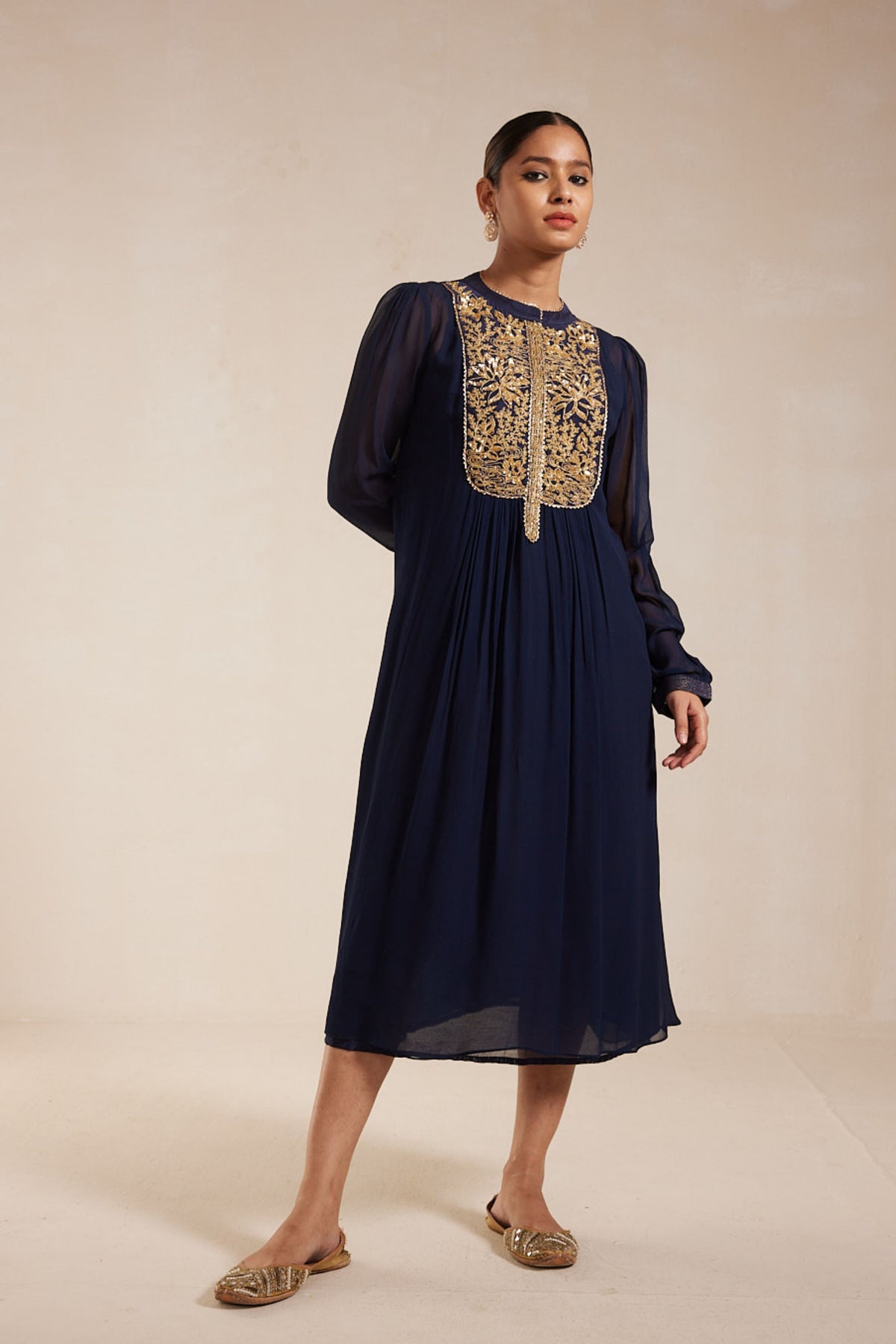 Navy Blue Embroidery Dress