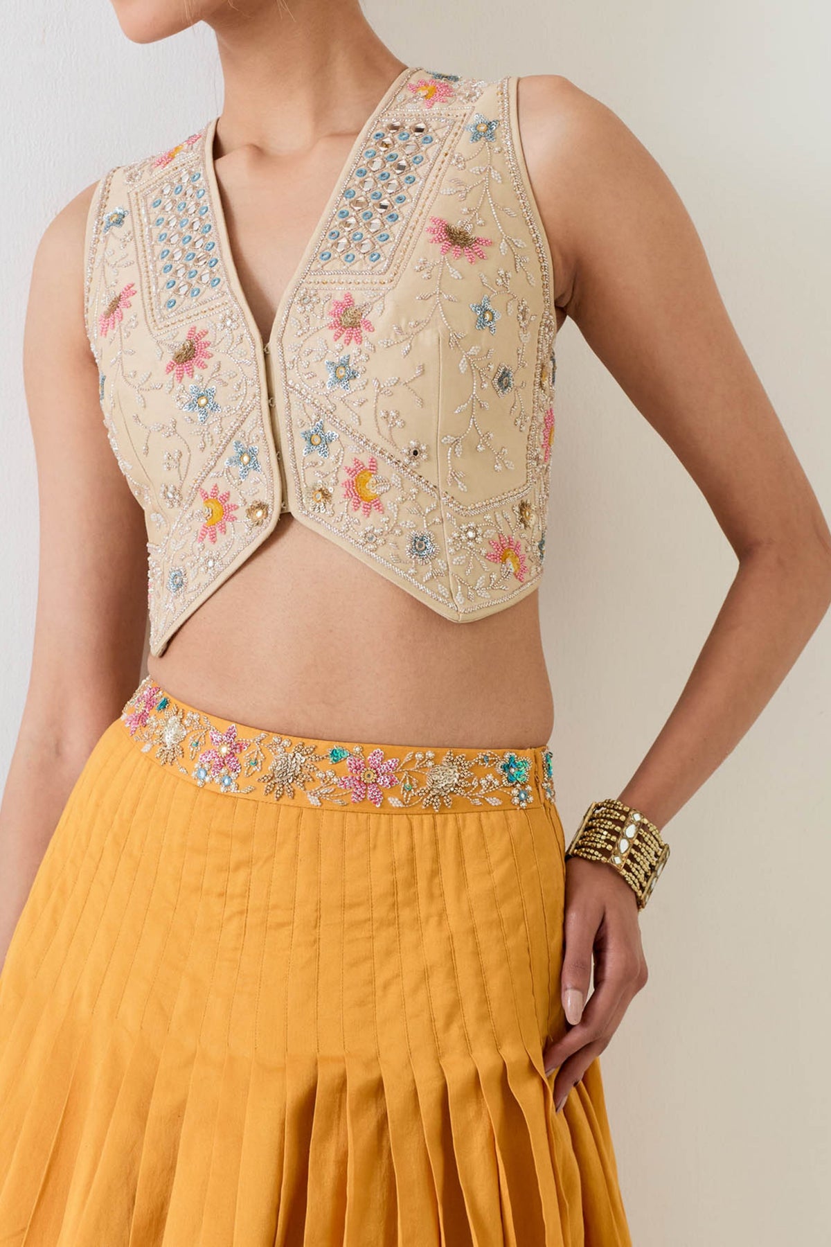 Chanderi Silk  Top and Skirt Set