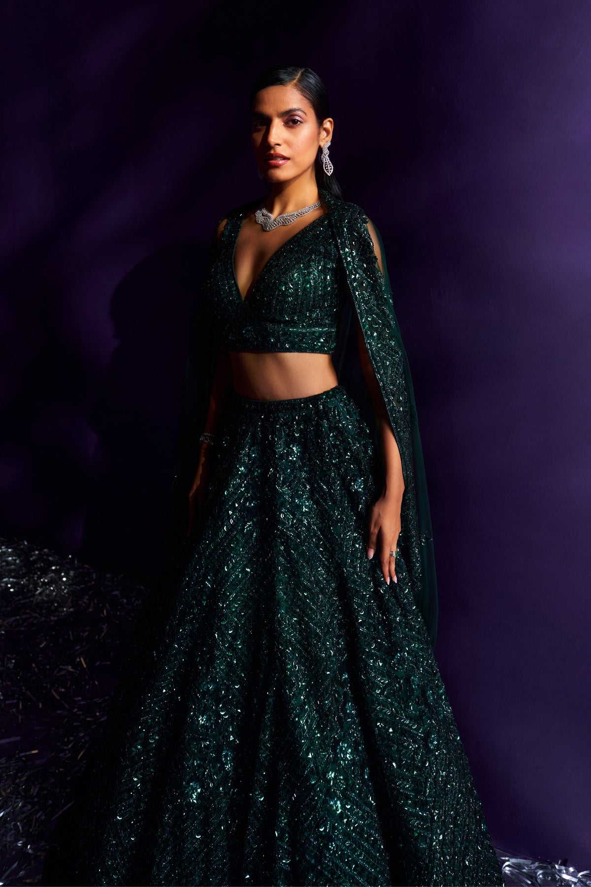 Emerald Green Sequins Lehenga Set