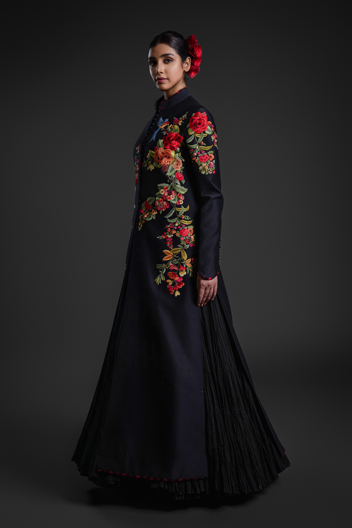 Black Long Jacket With Embroidery