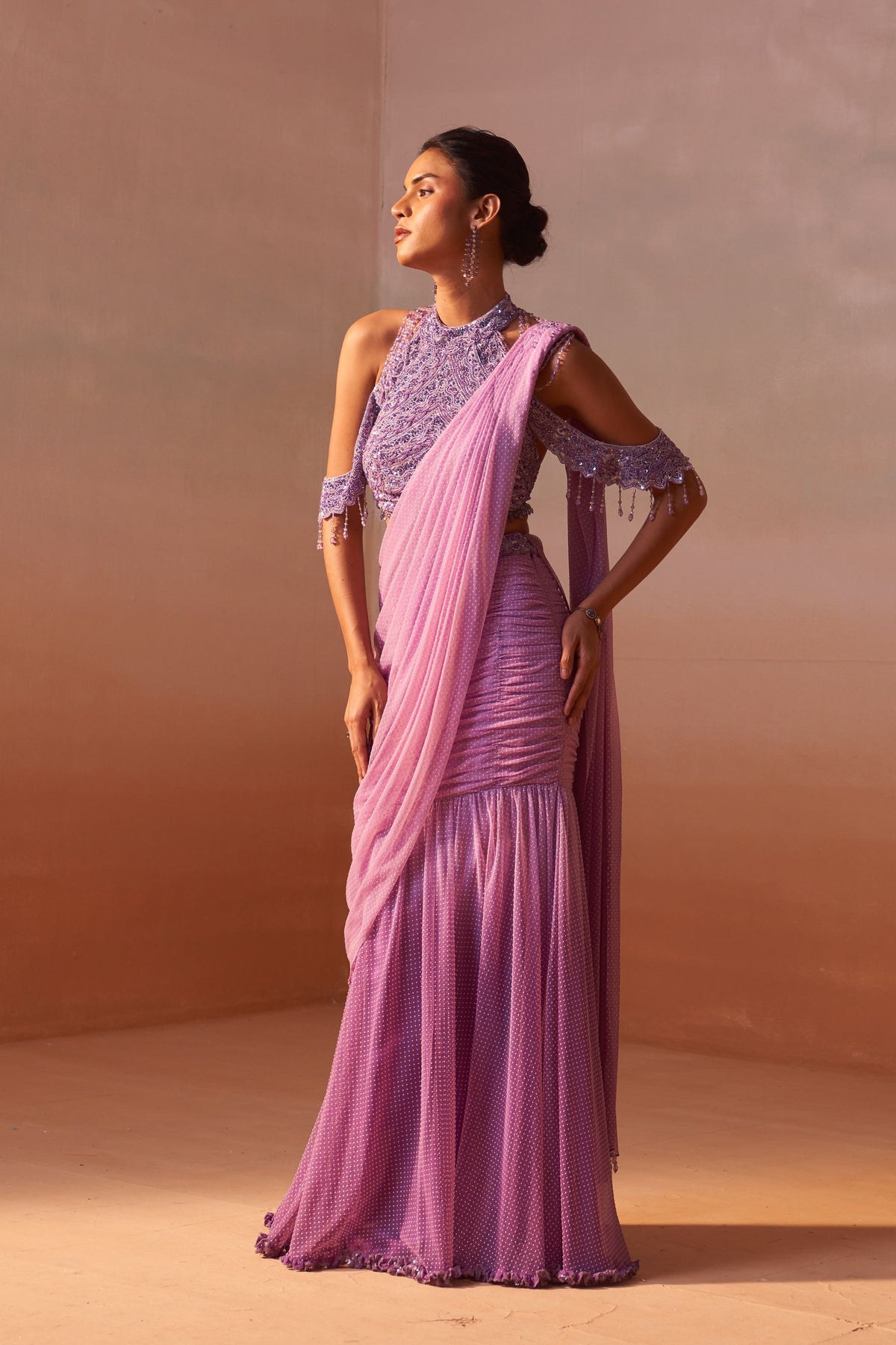 Lilac Fishtail Draped Saree