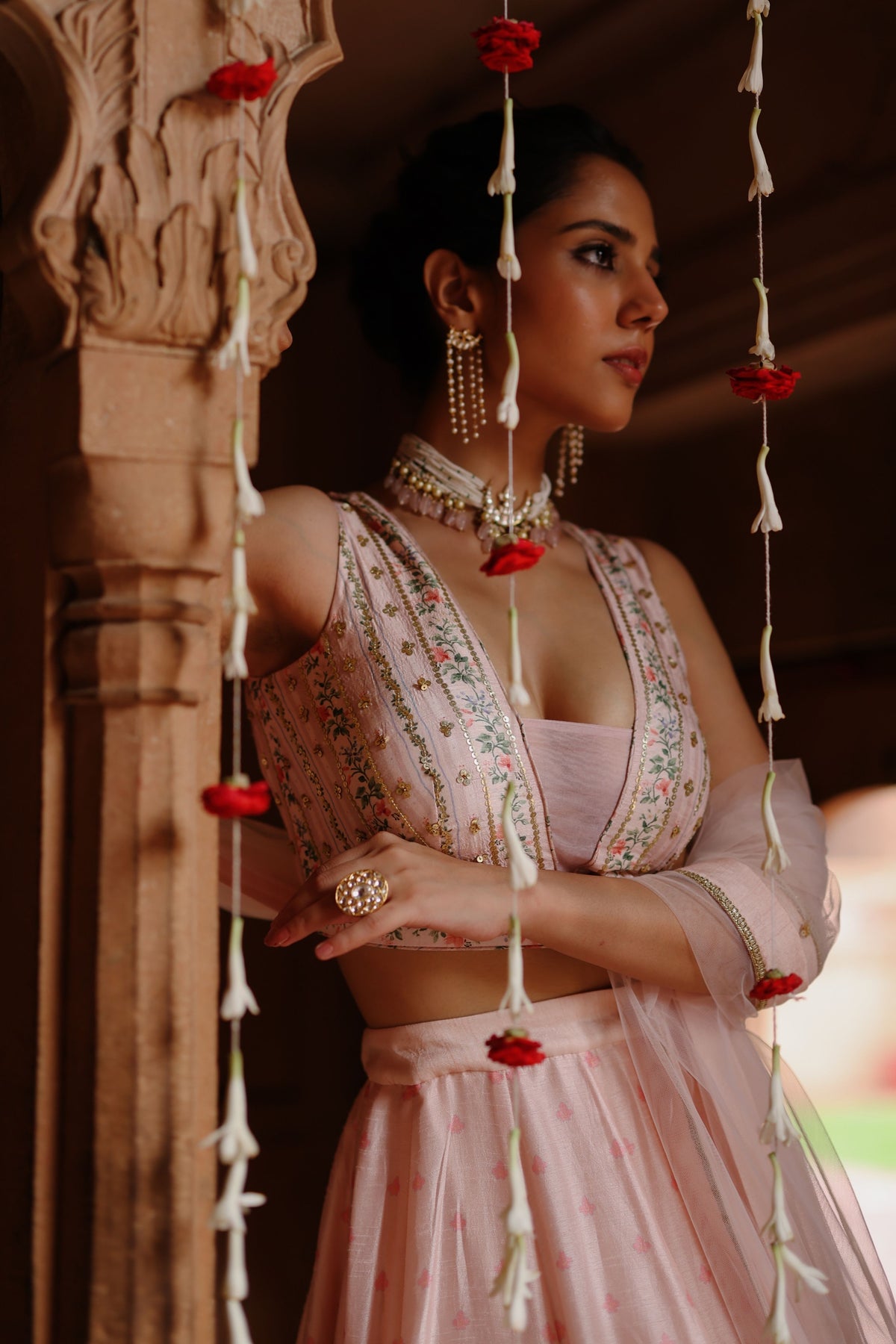 Pink Embroidered Lehenga Set