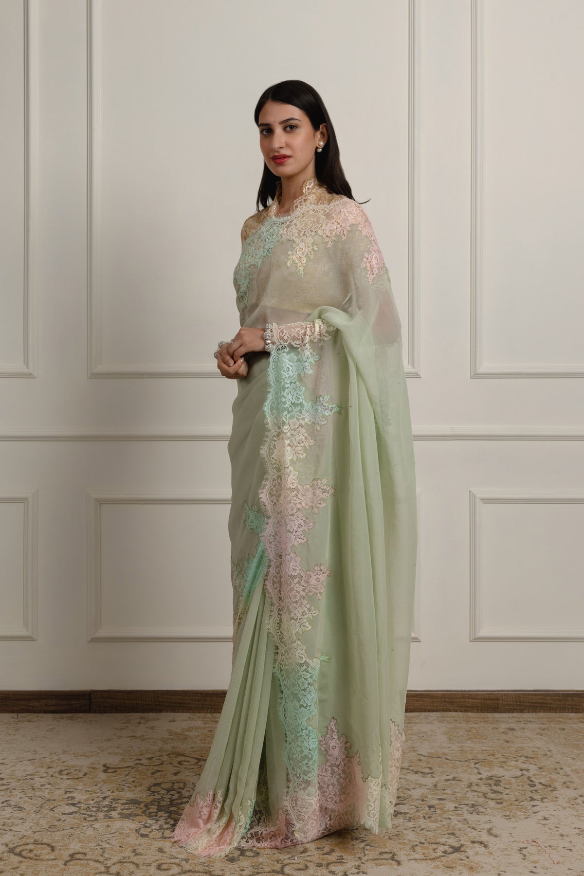 Sophia Sage Green Chiffon Saree