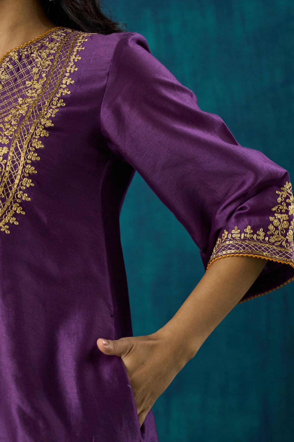 Purple Embroidered Kurta Sets