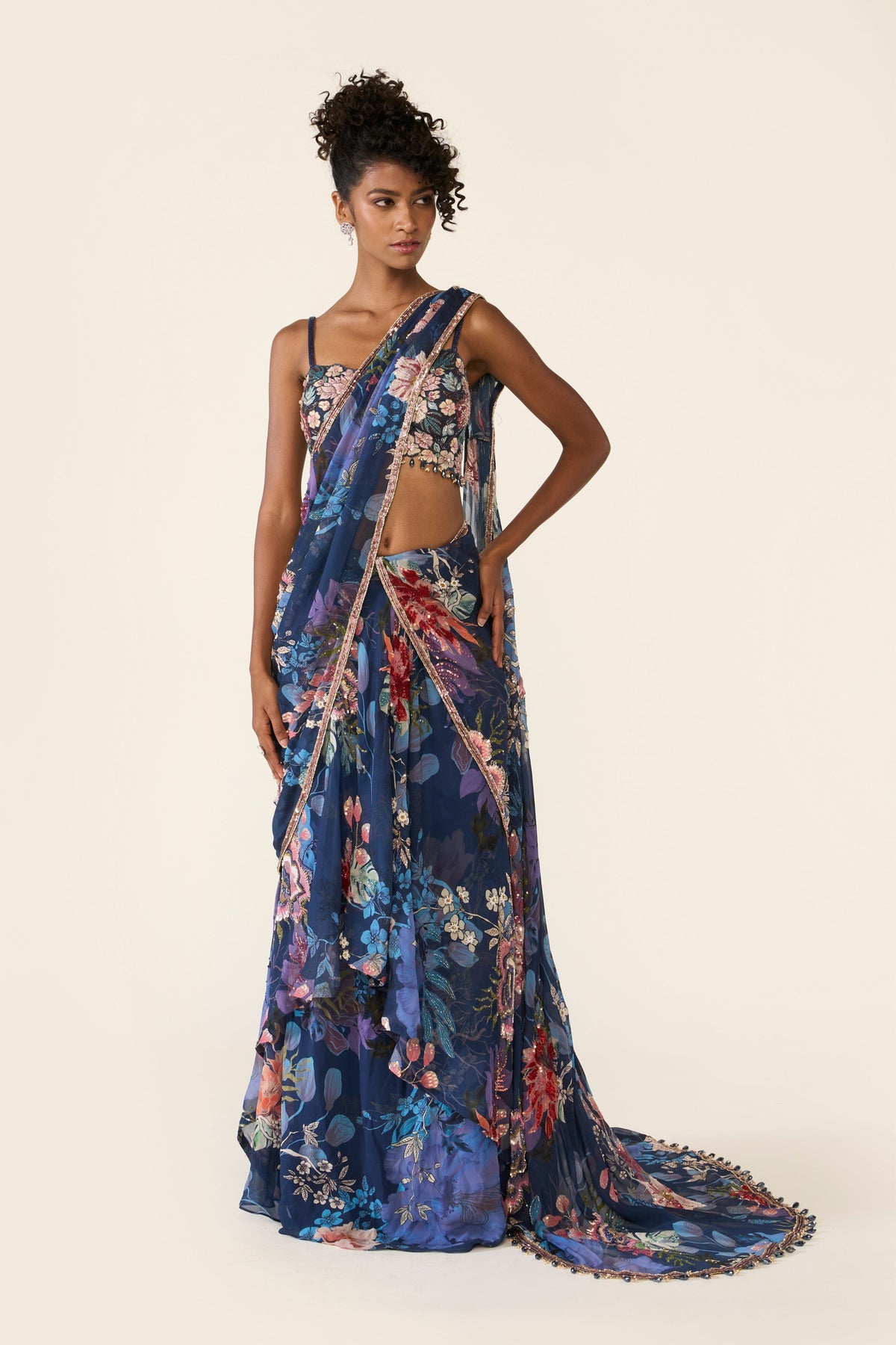 Blue Printed Concept Saree Set