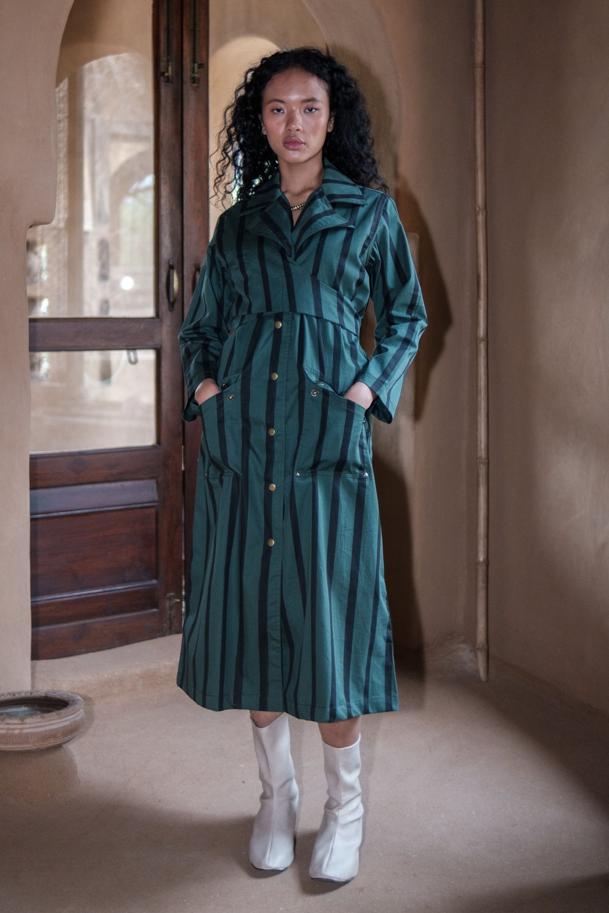 Deep Green Stripes Copenhagen Trench