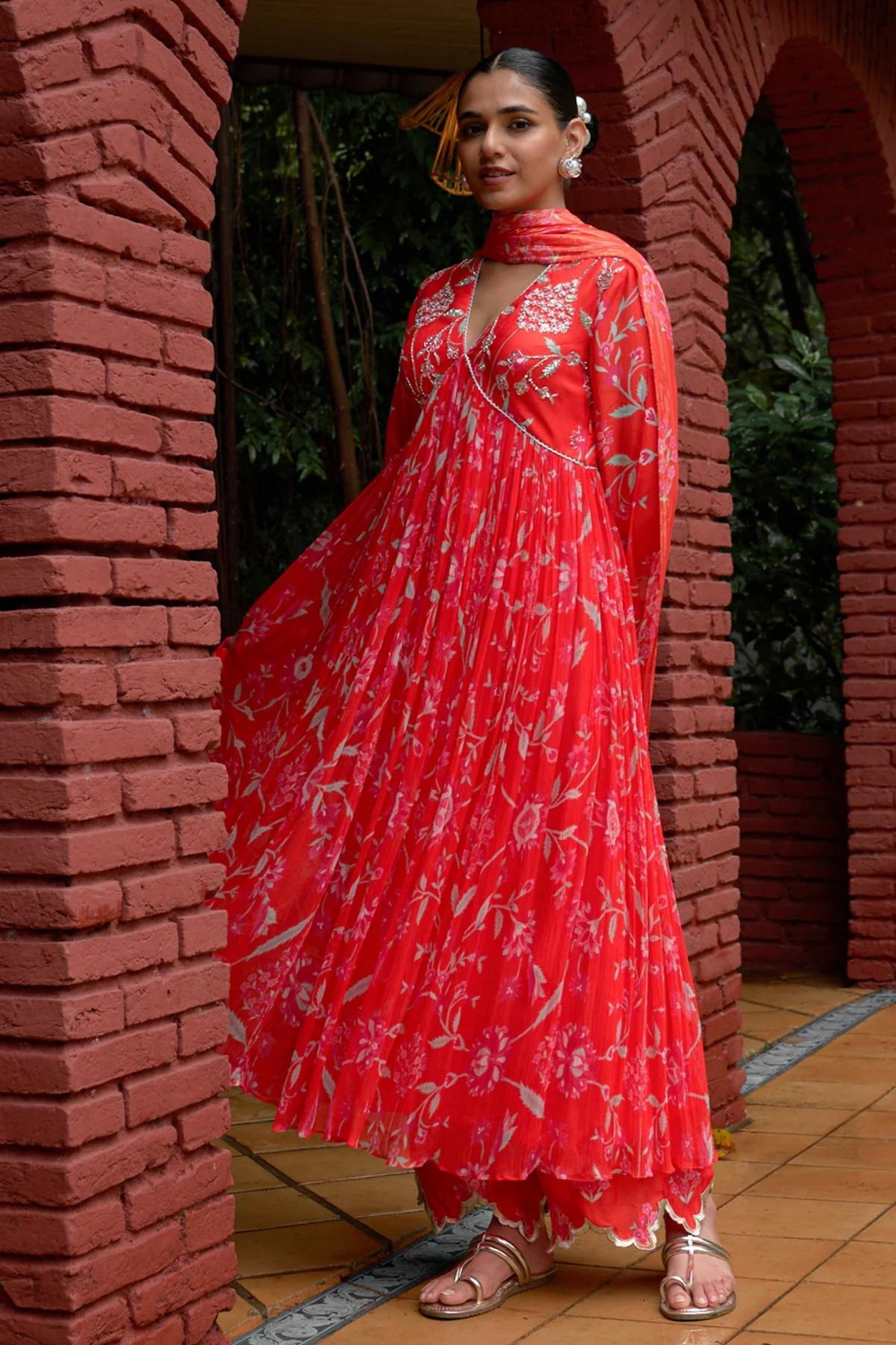 Coral Anarkali Set