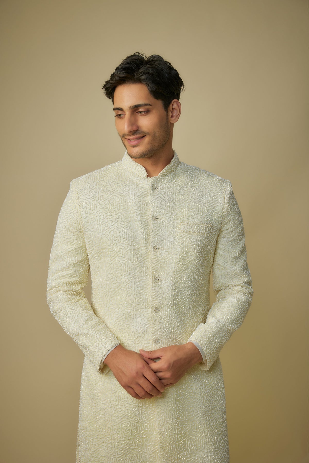 Yellow Embroidered Sherwani Set