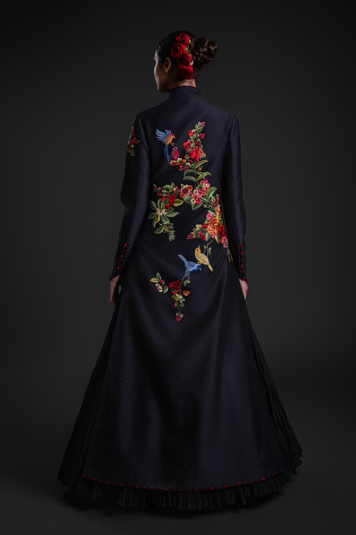 Black Long Jacket With Embroidery