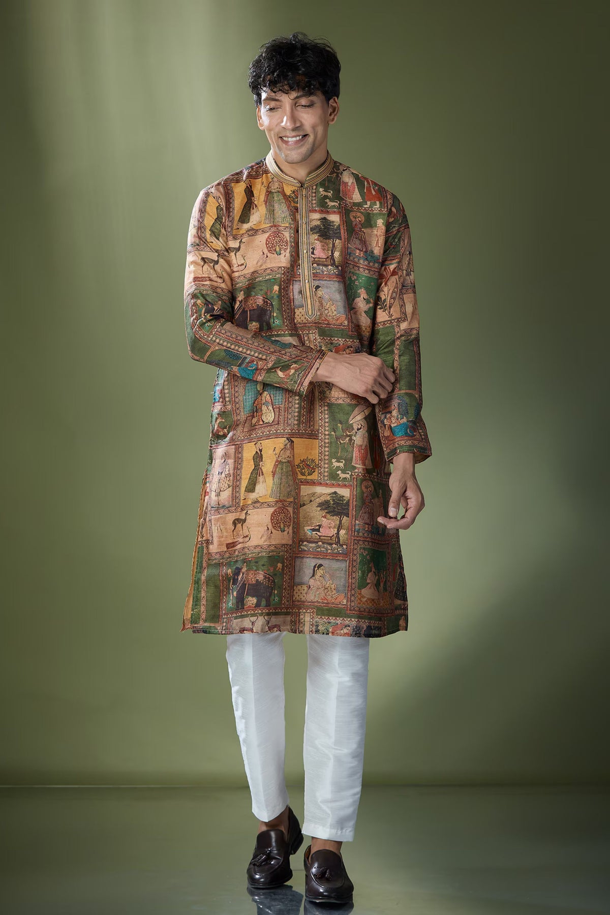 Beige Printed Kurta Set