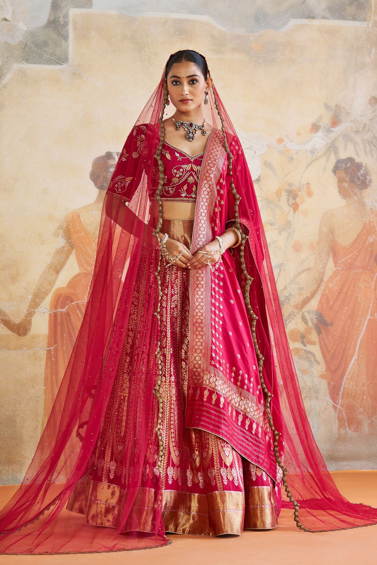 Red Banarasi Lehenga Set