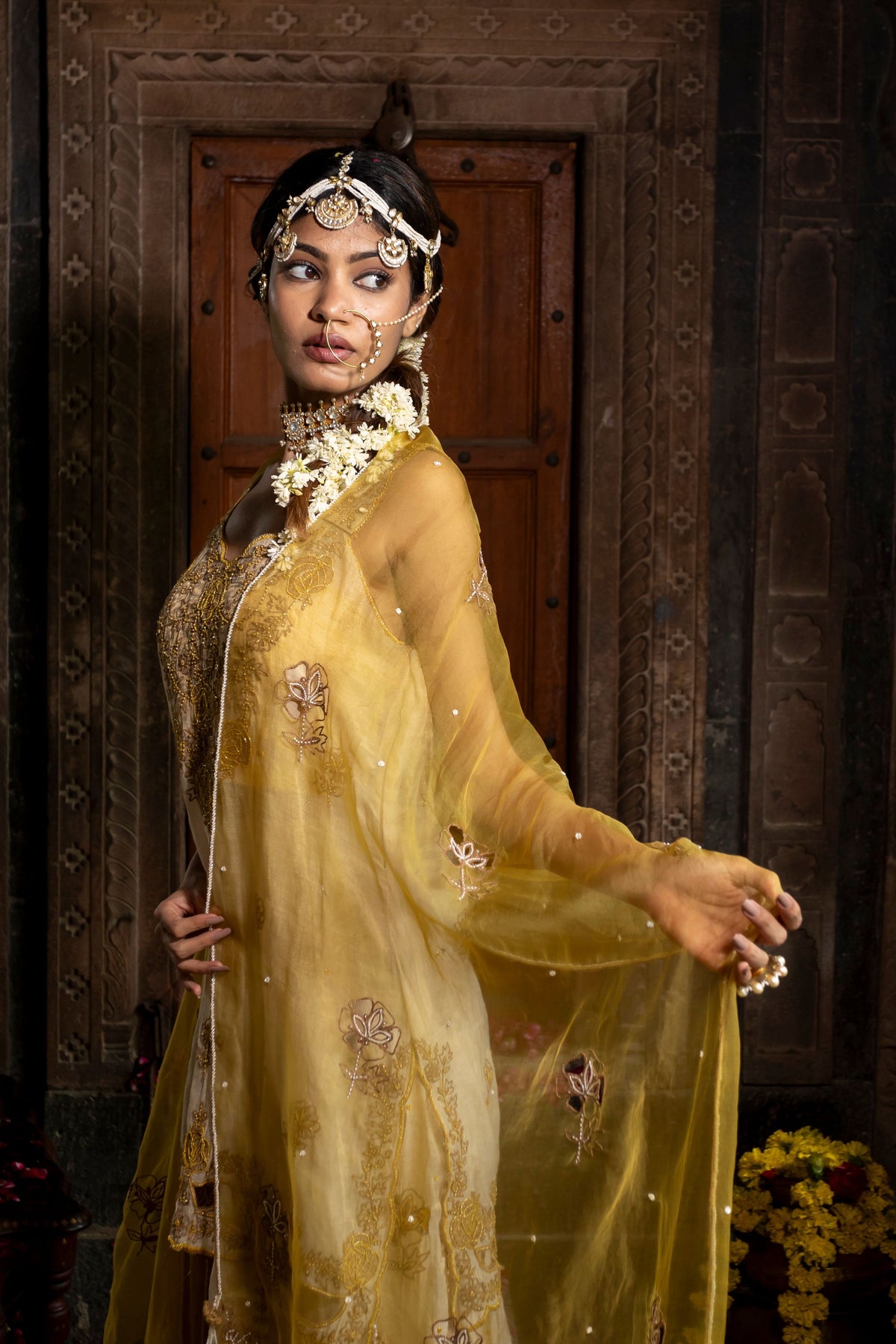 Sharara Set in Yellow Beige