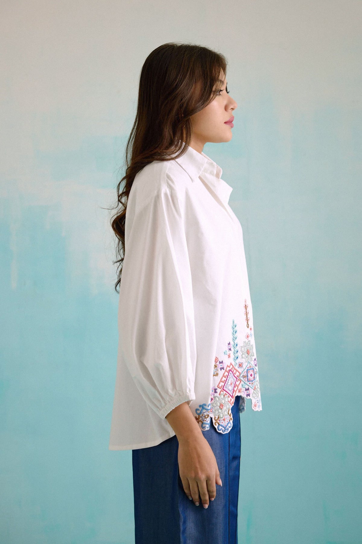 White Idealist Embroidered Oversized Shirt