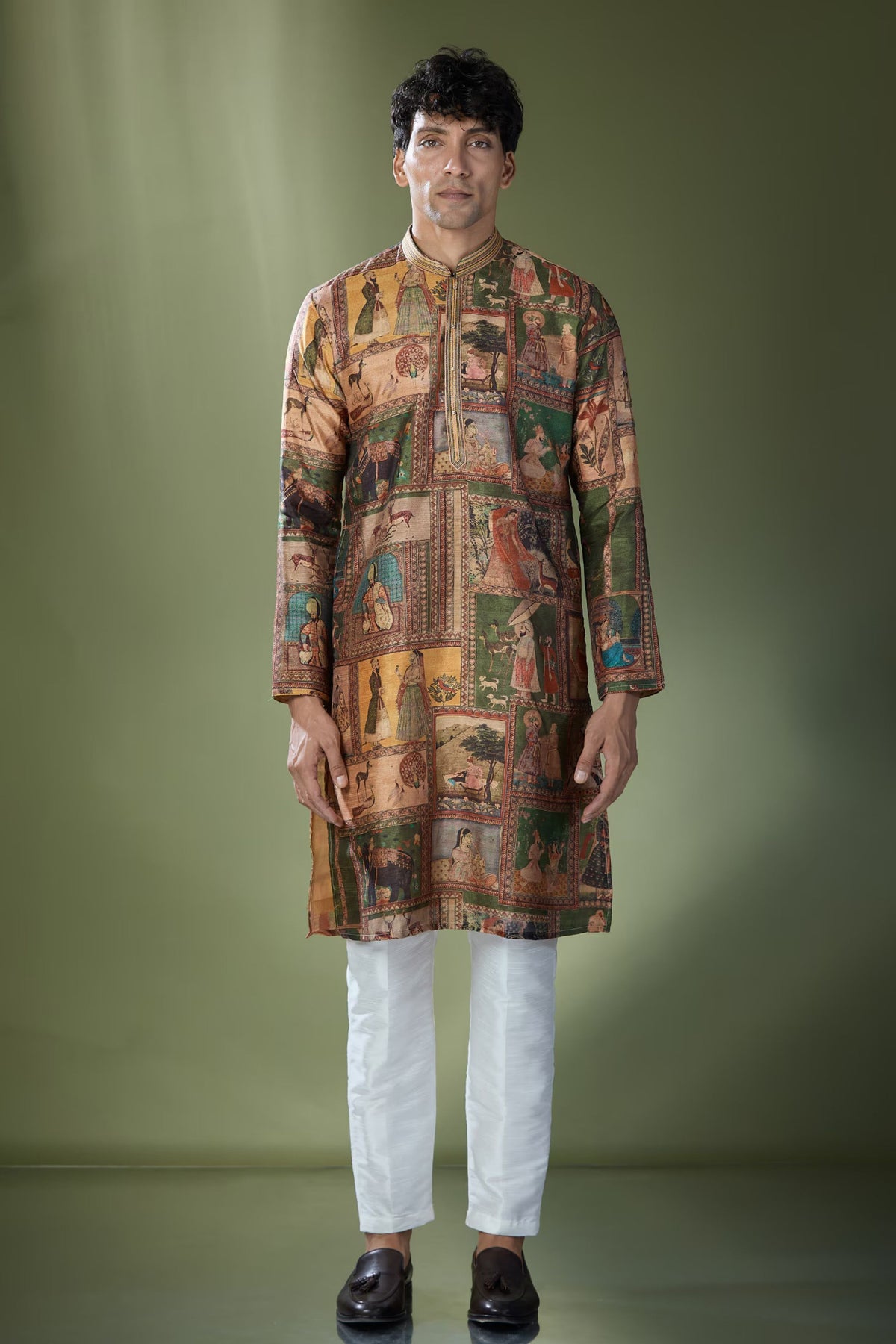 Beige Printed Kurta Set