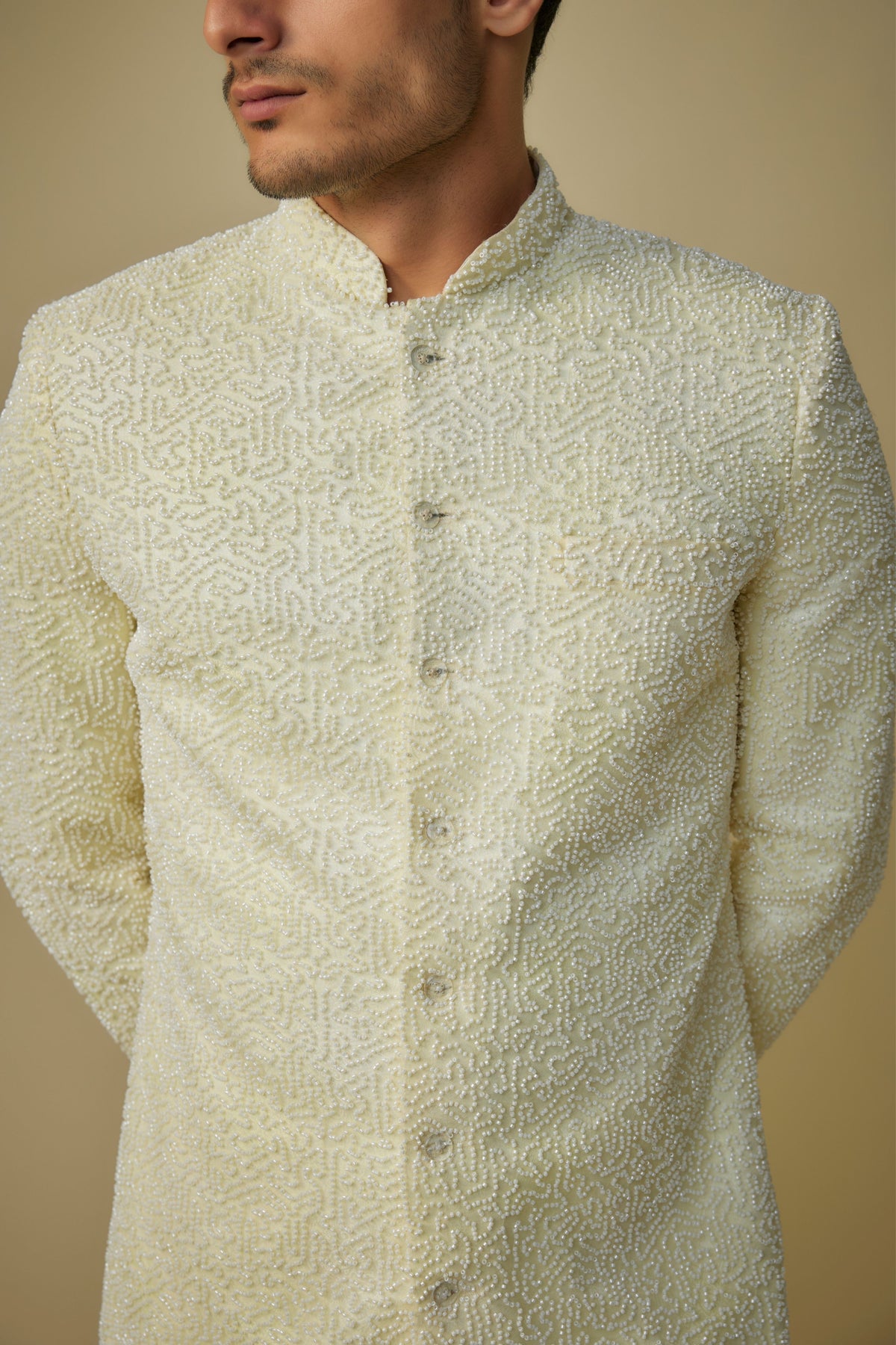 Yellow Embroidered Sherwani Set