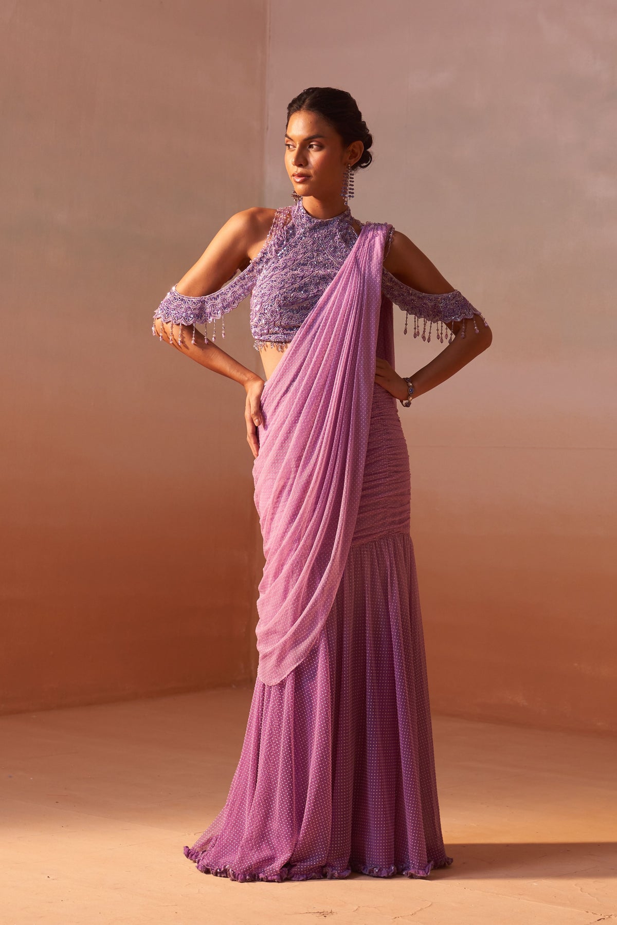 Lilac Fishtail Draped Saree