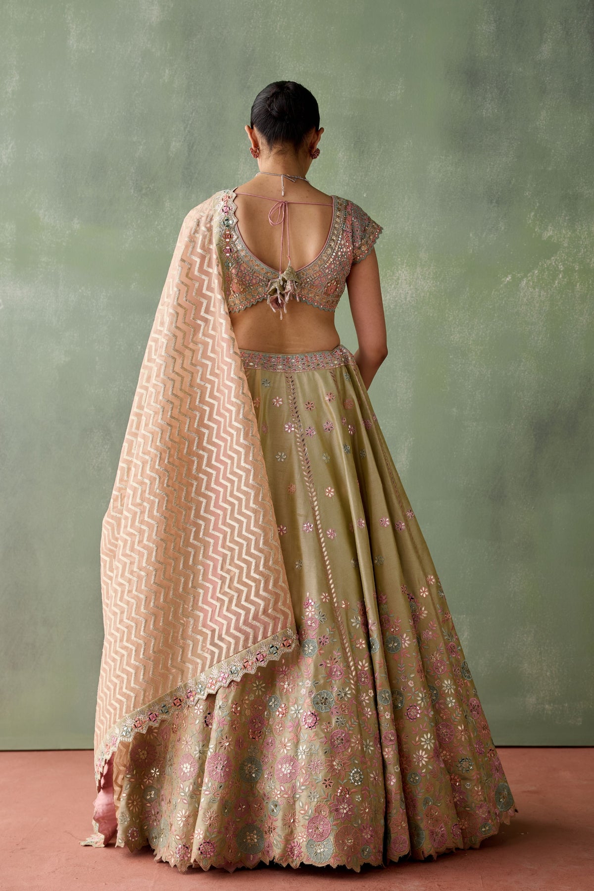 Dusty Green Floral Lehenga Set