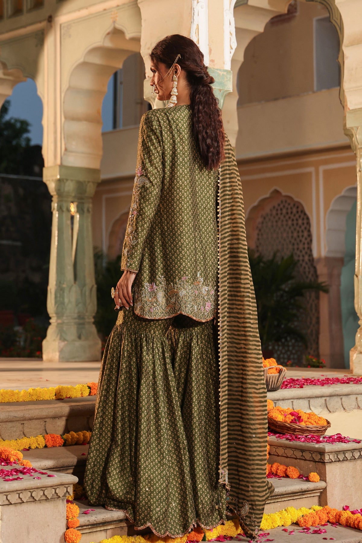 Printed Olive Green Sharara Set