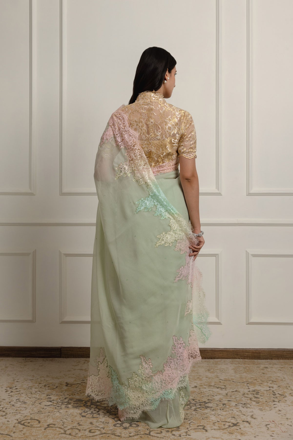 Sophia Sage Green Chiffon Saree