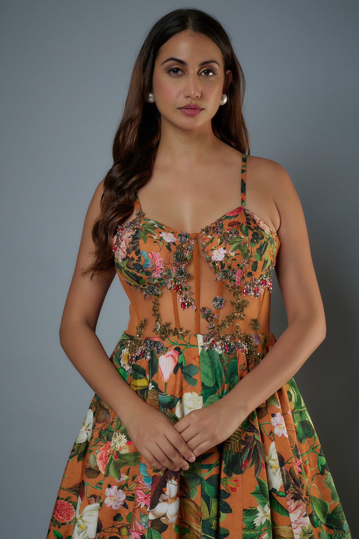 Rust Botanical Printed Gown