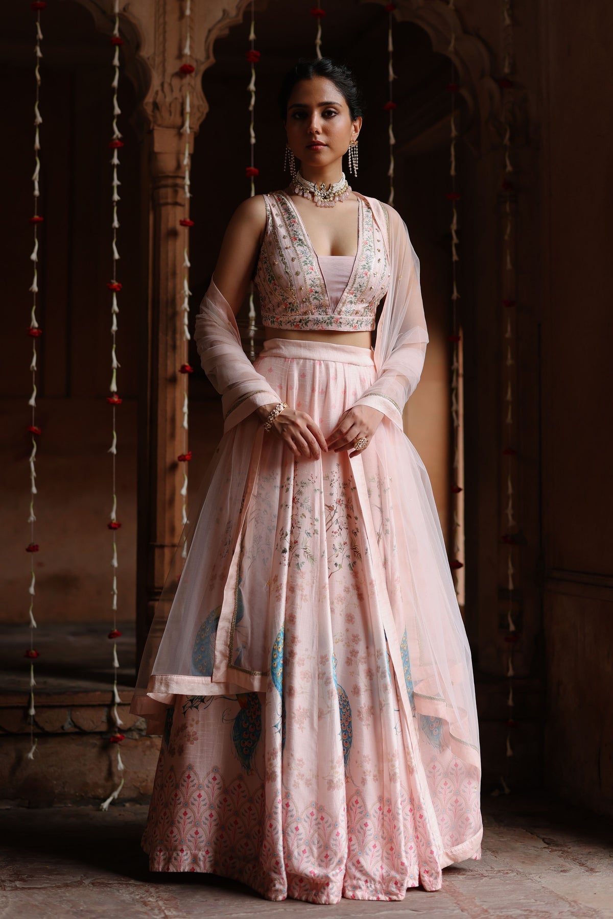 Pink Embroidered Lehenga Set