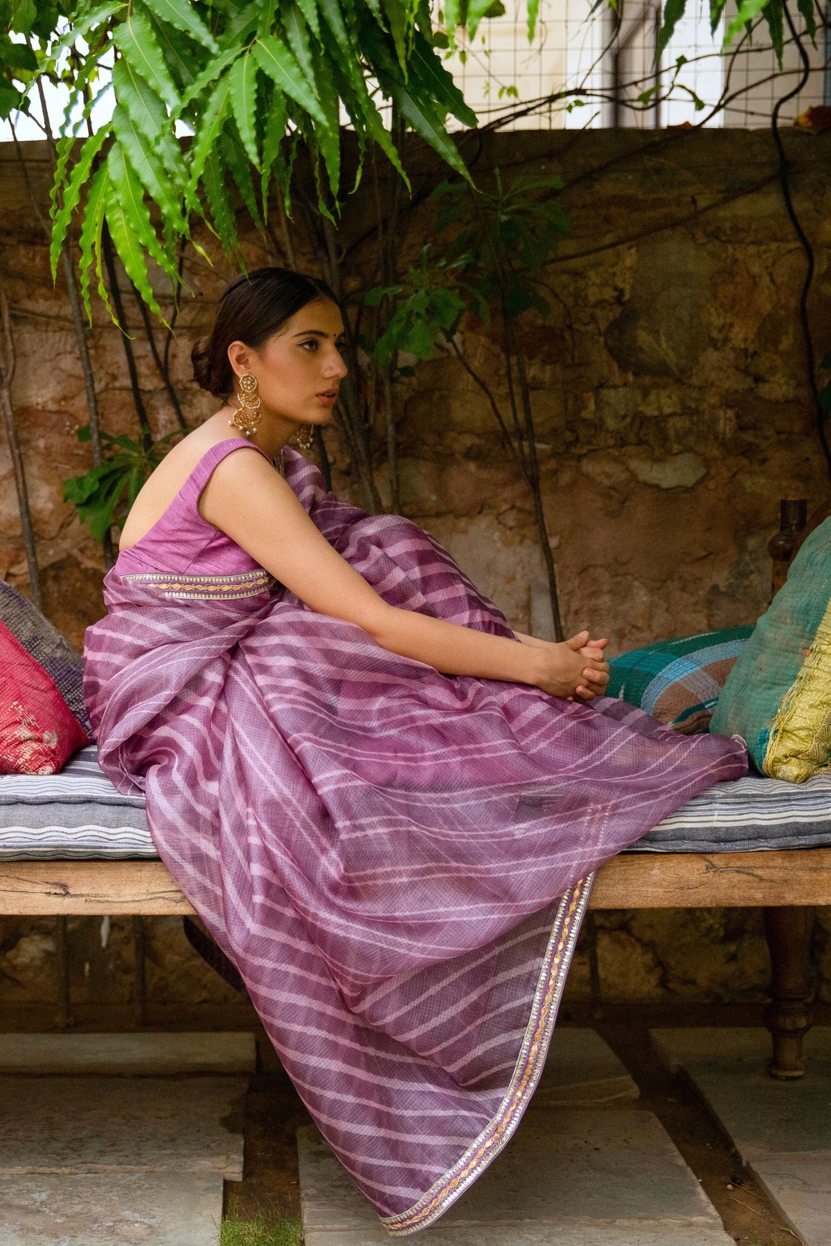 Lilac Lahariya Saree Set