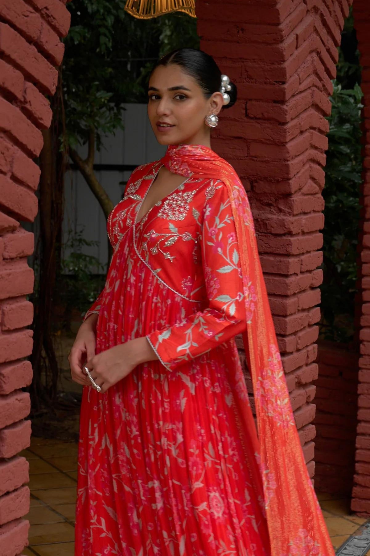 Coral Anarkali Set