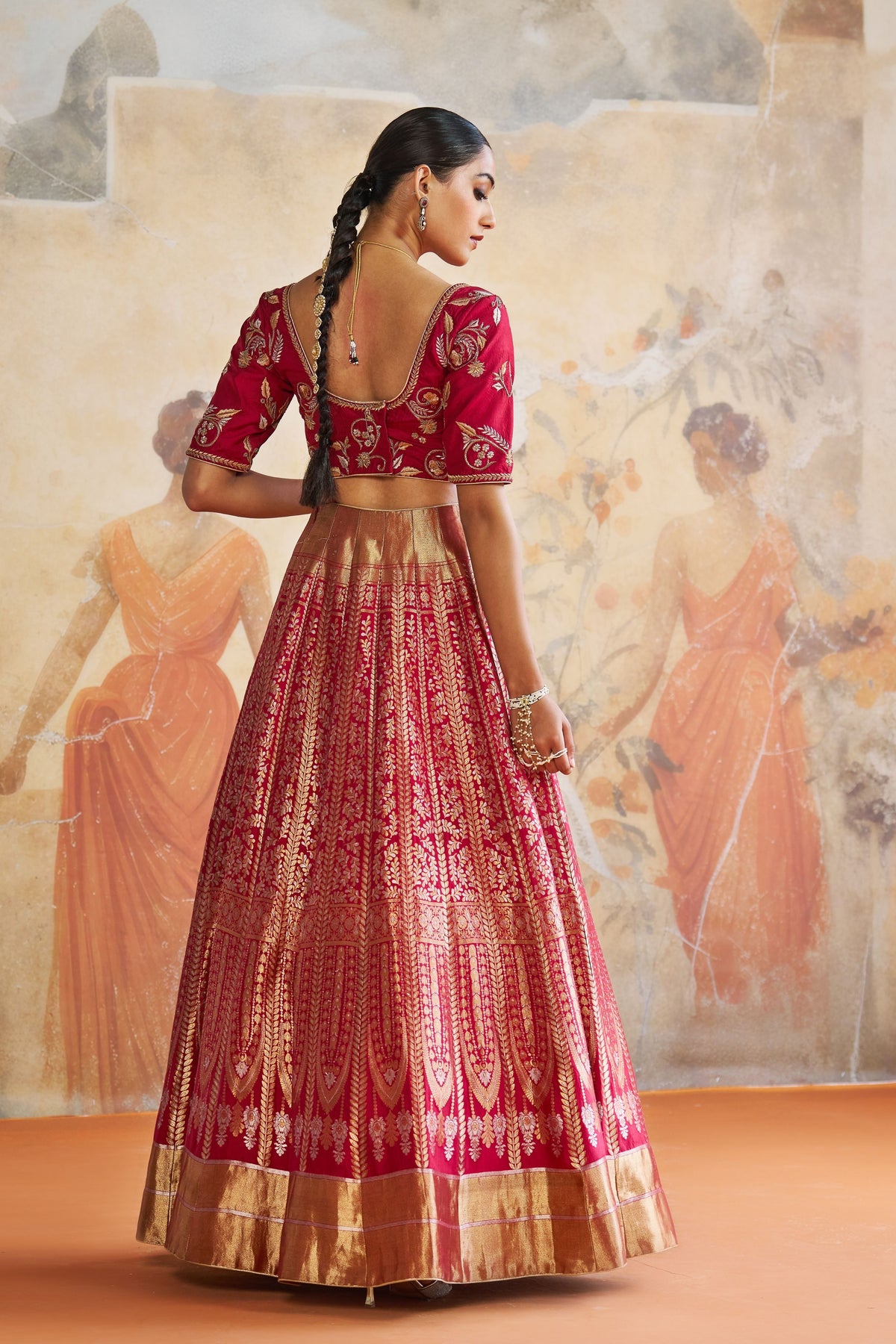 Red Banarasi Lehenga Set