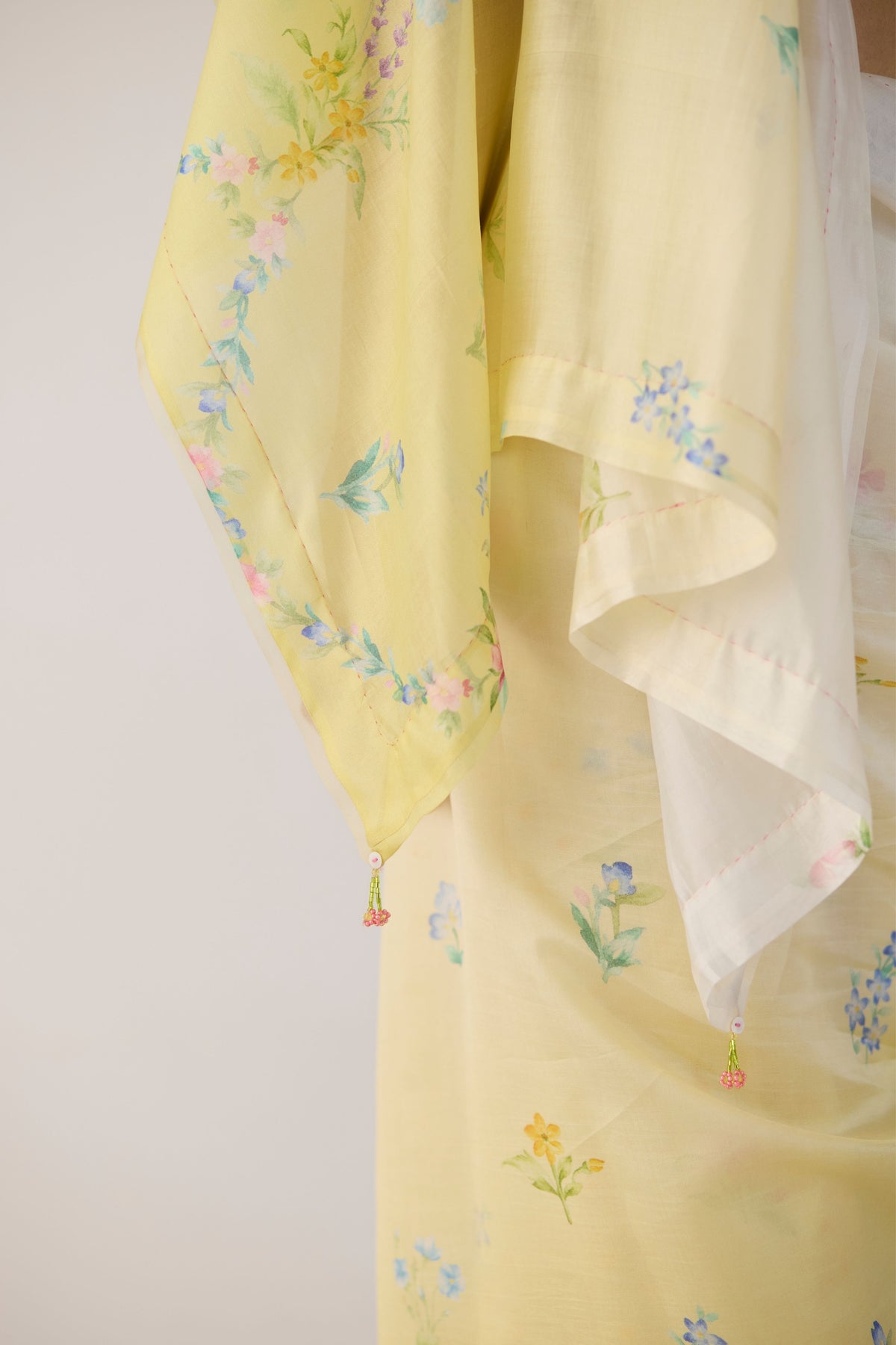 Yellow Clover Field Mulberry Organza Silk Sari