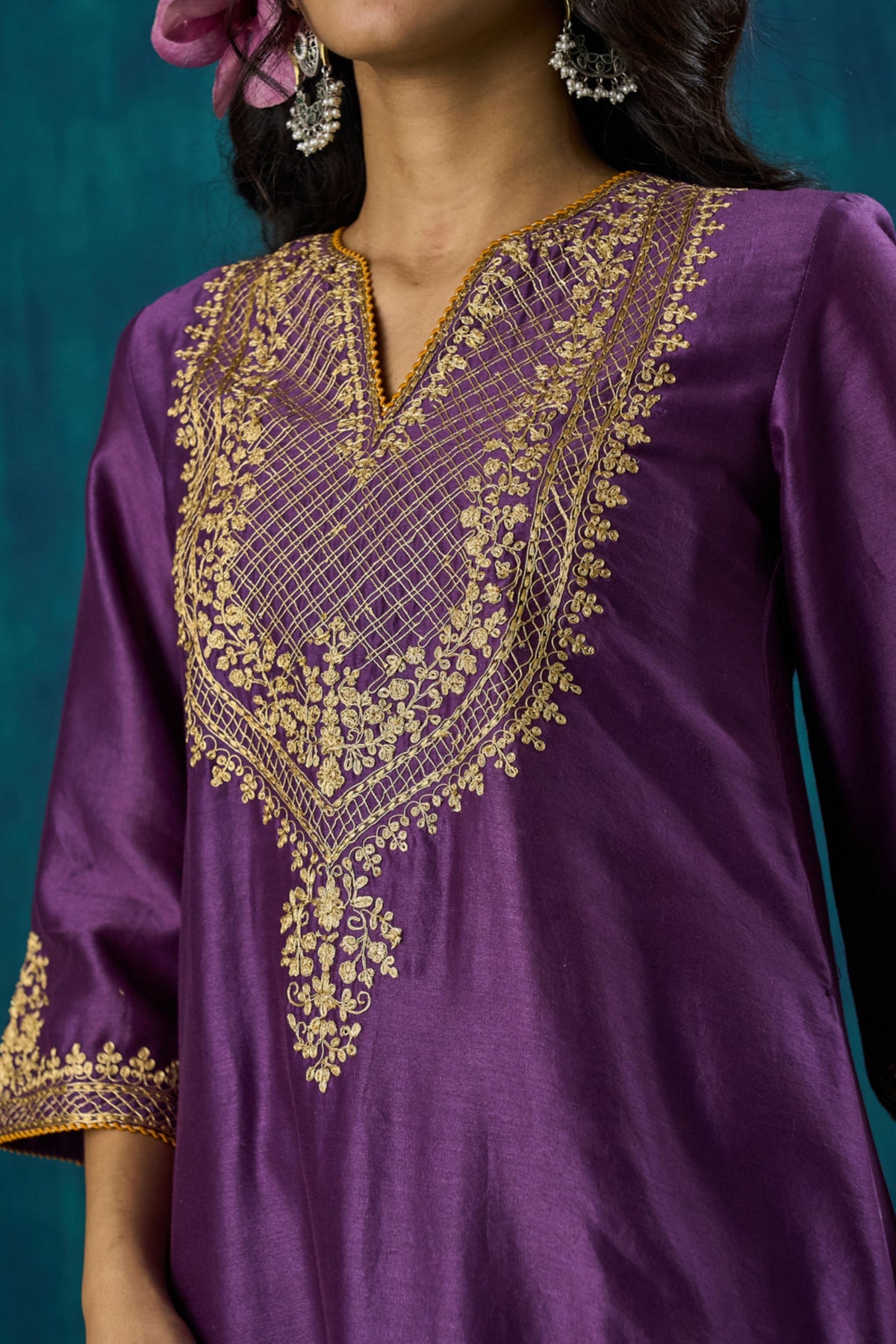 Purple Embroidered Kurta Sets