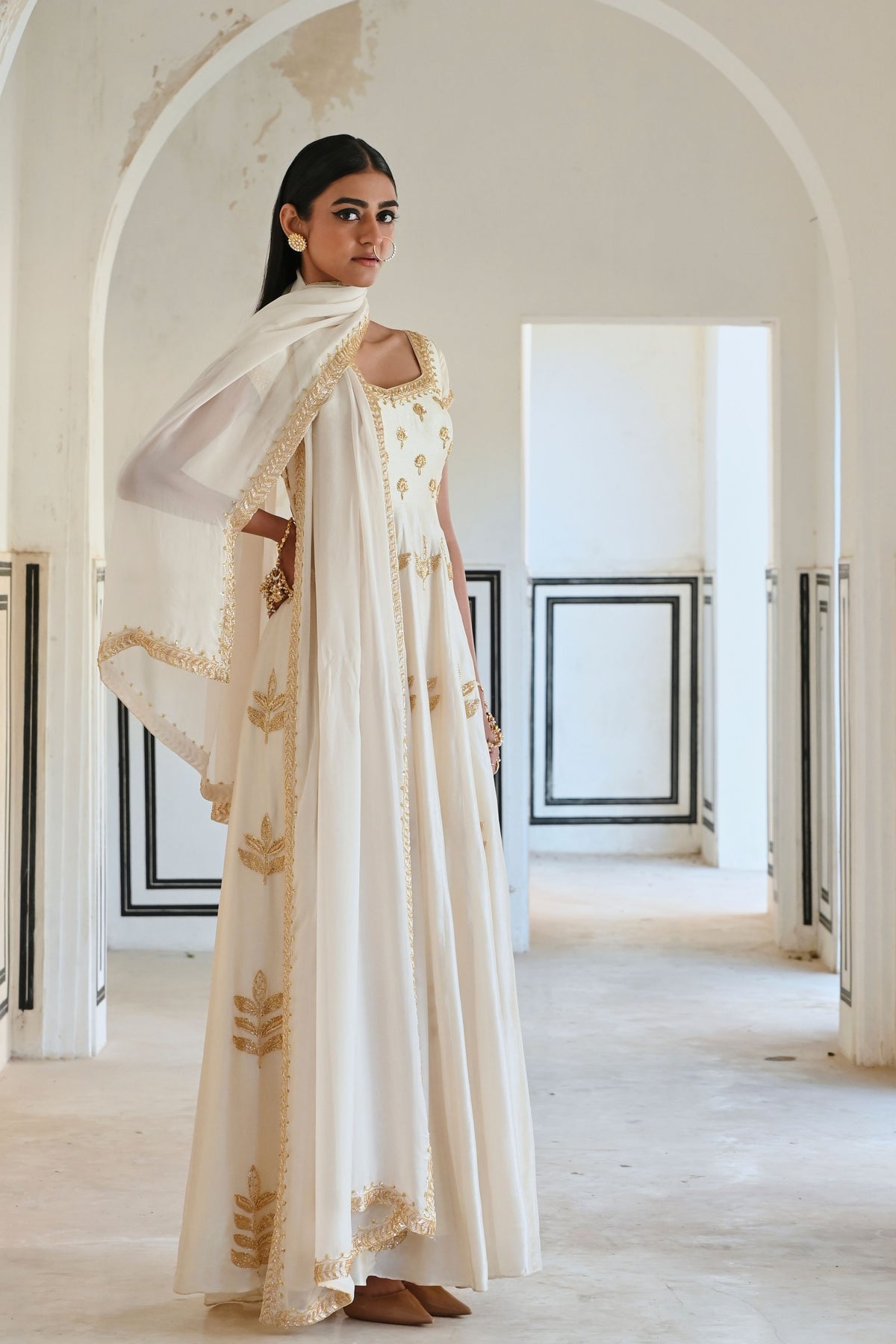 Ivory Embroidered Anarkali Set