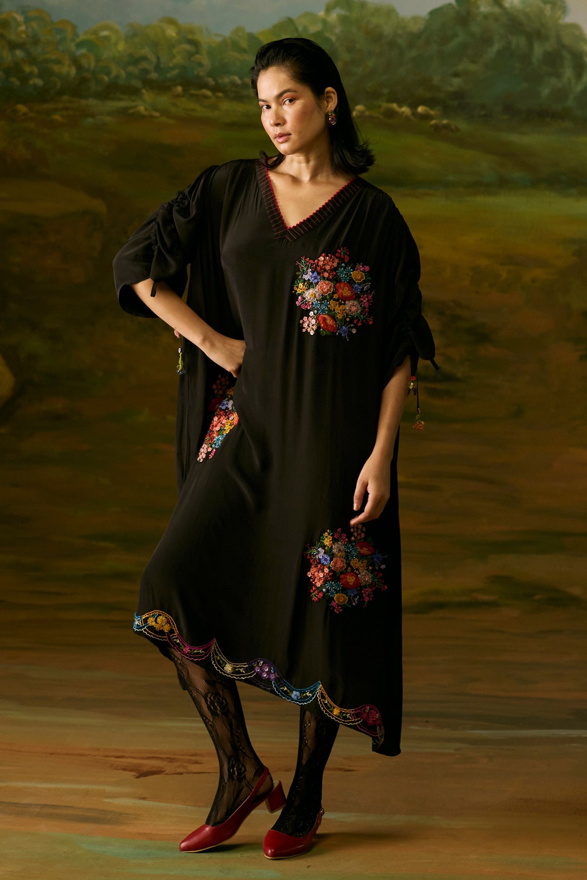 Onyx Applique Black Dress